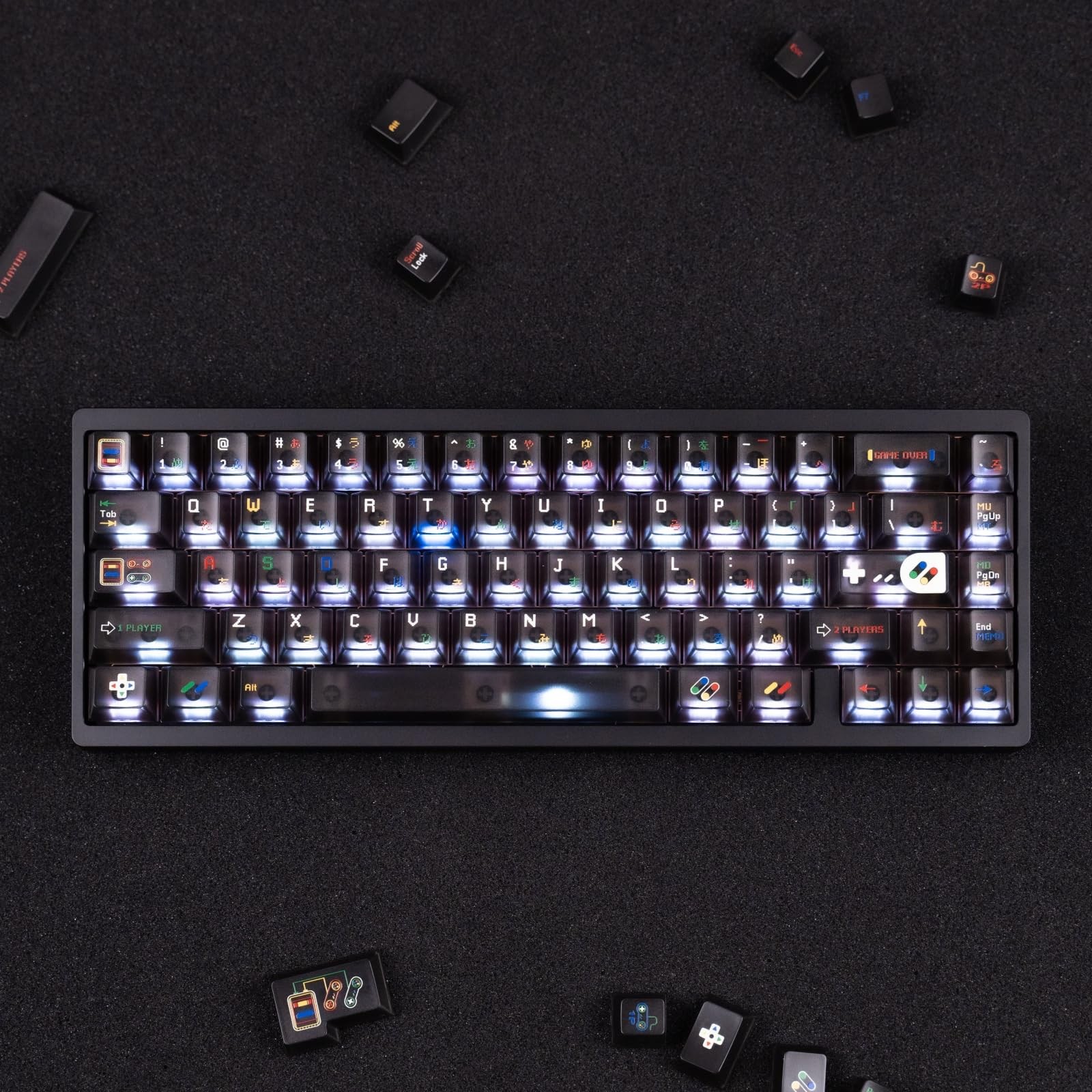 Clear Black Matte Transparent PC 122 Keys Cherry Profile Keycaps Set Backlit