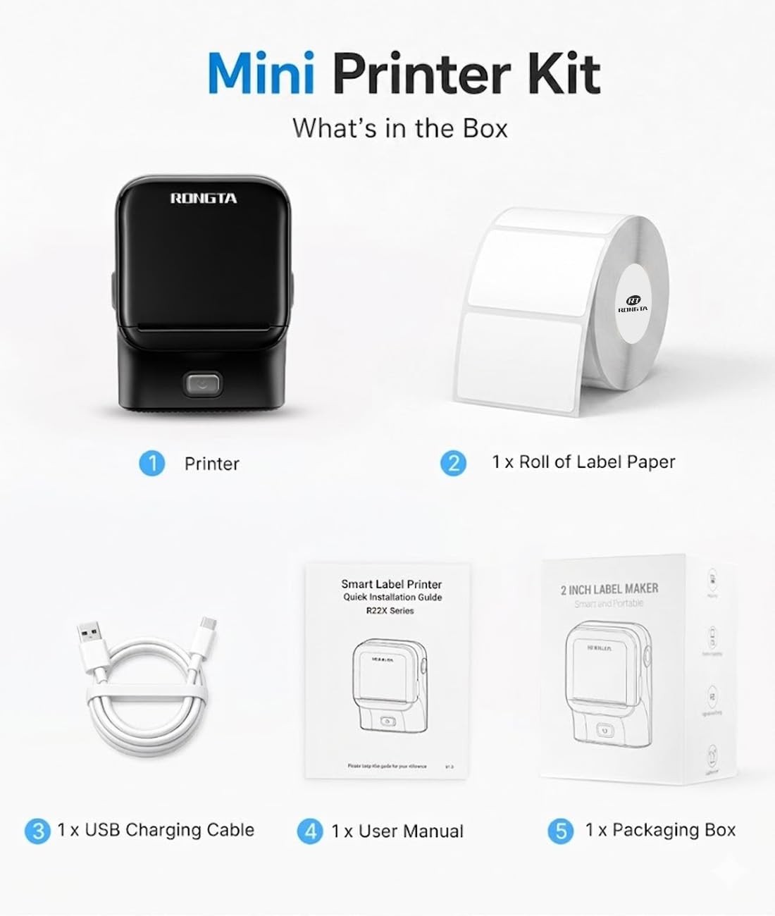 Rongta Bluetooth Label Maker Machine, Thermal Label Printer Easy to Use for O…