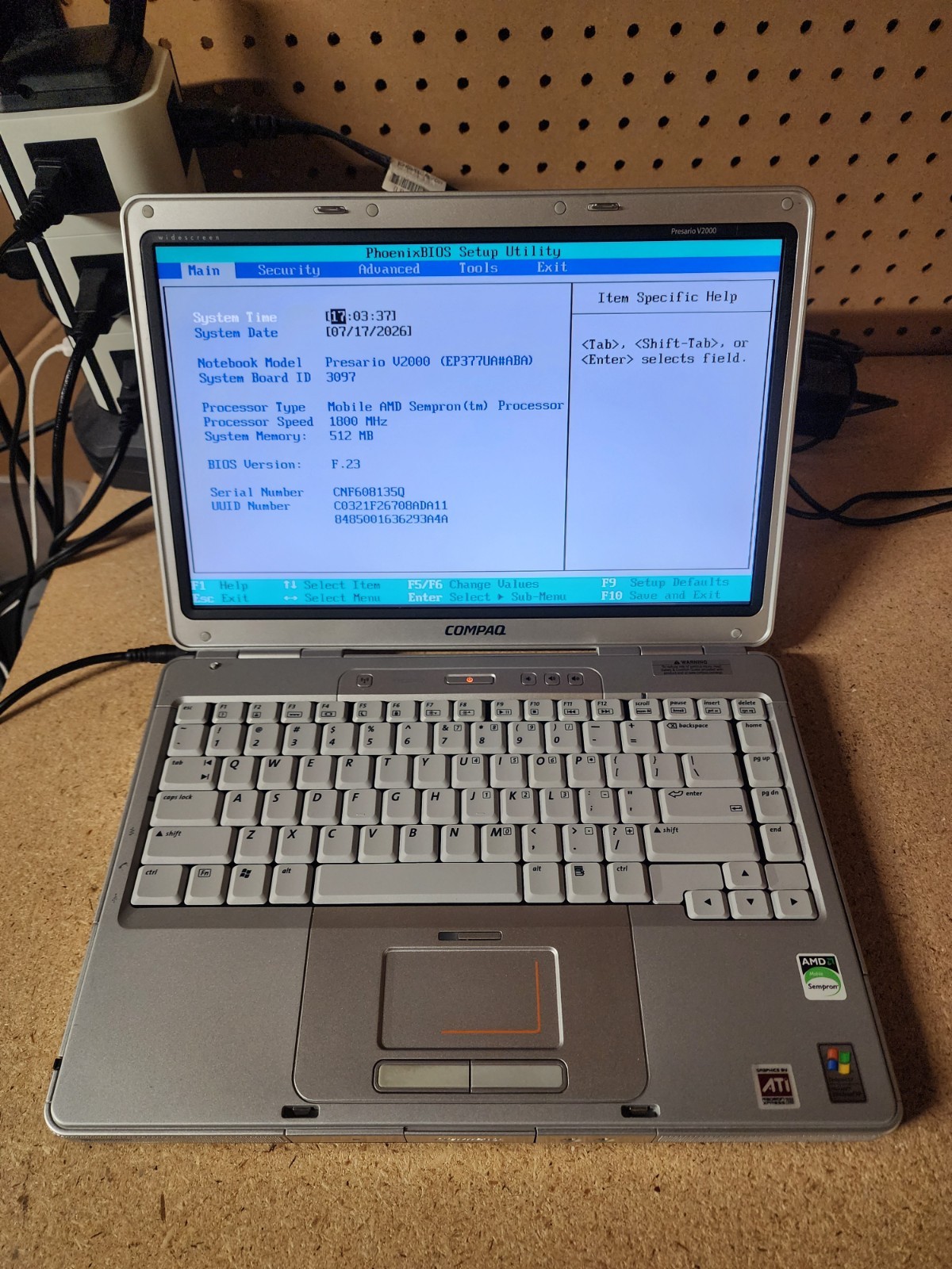 Compaq Presario V2000 AMD Sempron 1.8GHz 512MB RAM No HDD/OS/Caddy Radeon GPU