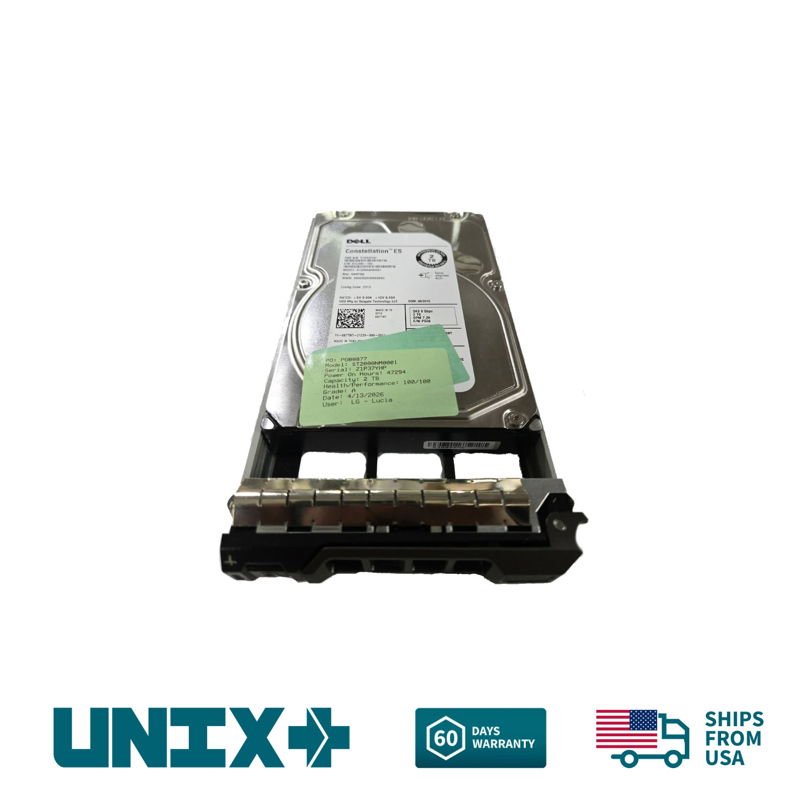 Dell 67TMT 2TB SAS 3.5in 6Gbps 7.2K RPM Hard Disk Drive w/ Caddy for Dell Server