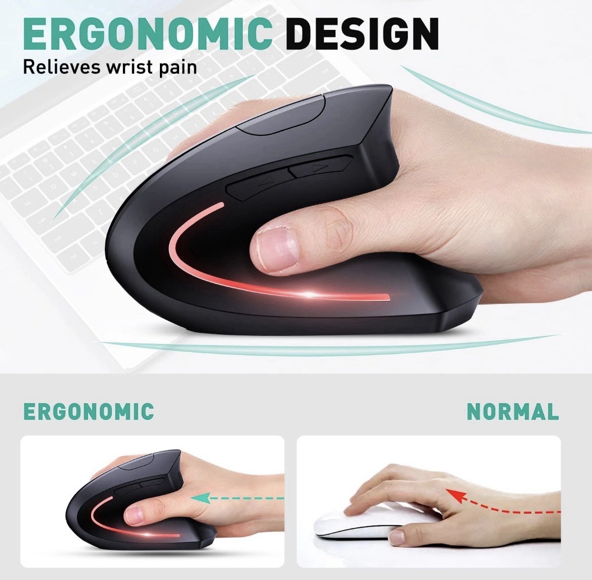Bluetooth and 2.4G 2-in-1 Wireless Mouse, Ergonomic Vertical Design, 1000/120…