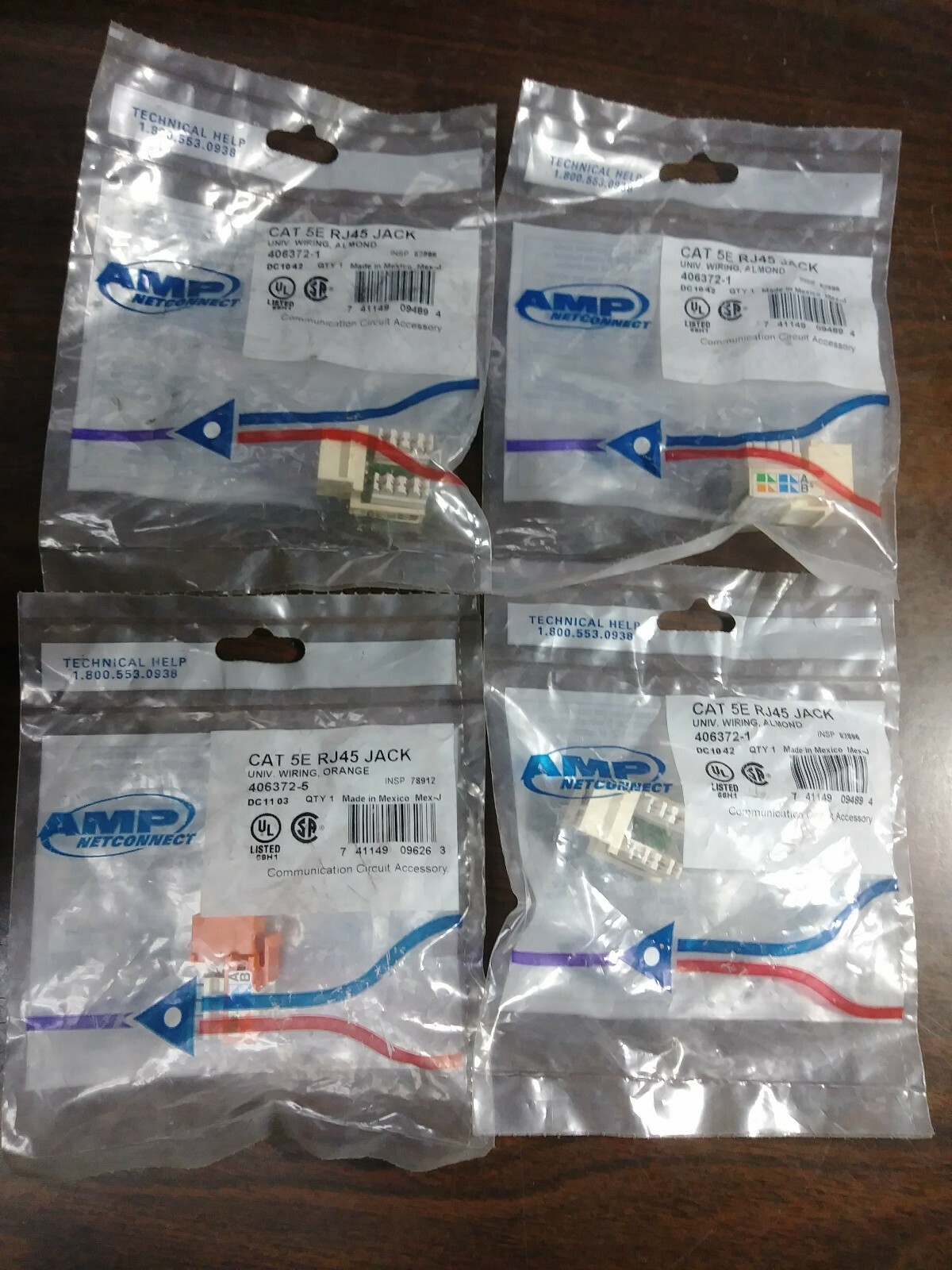 AMP NETCONNECT CAT 5E RJ45 JACK MIXED LOT OF 4 406372-1 406372-5 NEW IN PACKAGE