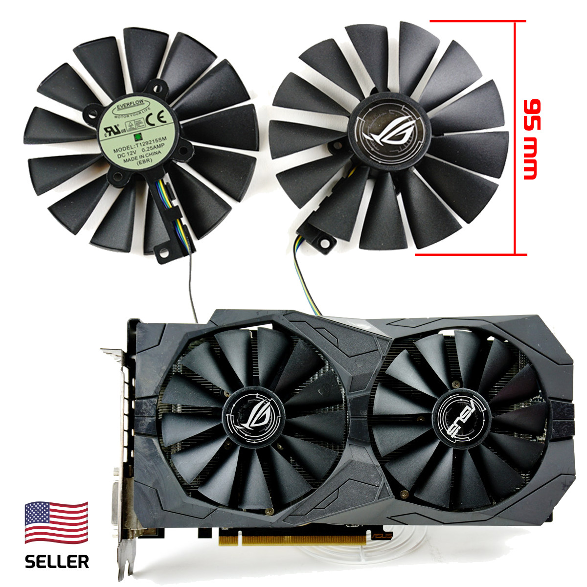 Full Set GPU Fans 95mm Asus Strix 1050 Ti 1650 1080 Ti Poseidon T129215SM | U…