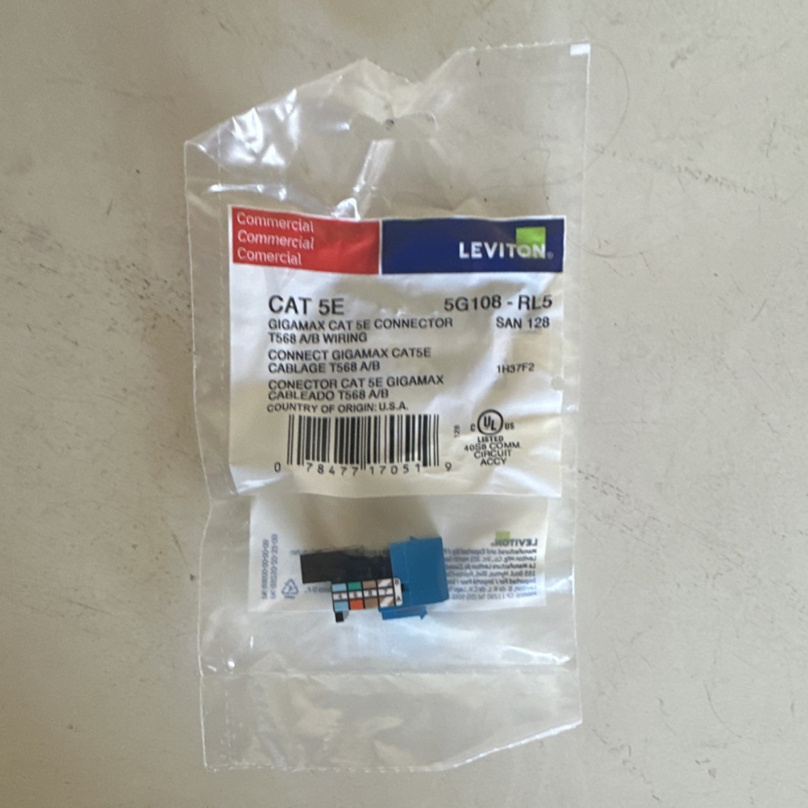 Leviton Cat 5e Gigamax Jack T568 A/B RJ45 Port Female 5G108-RL5 Blue