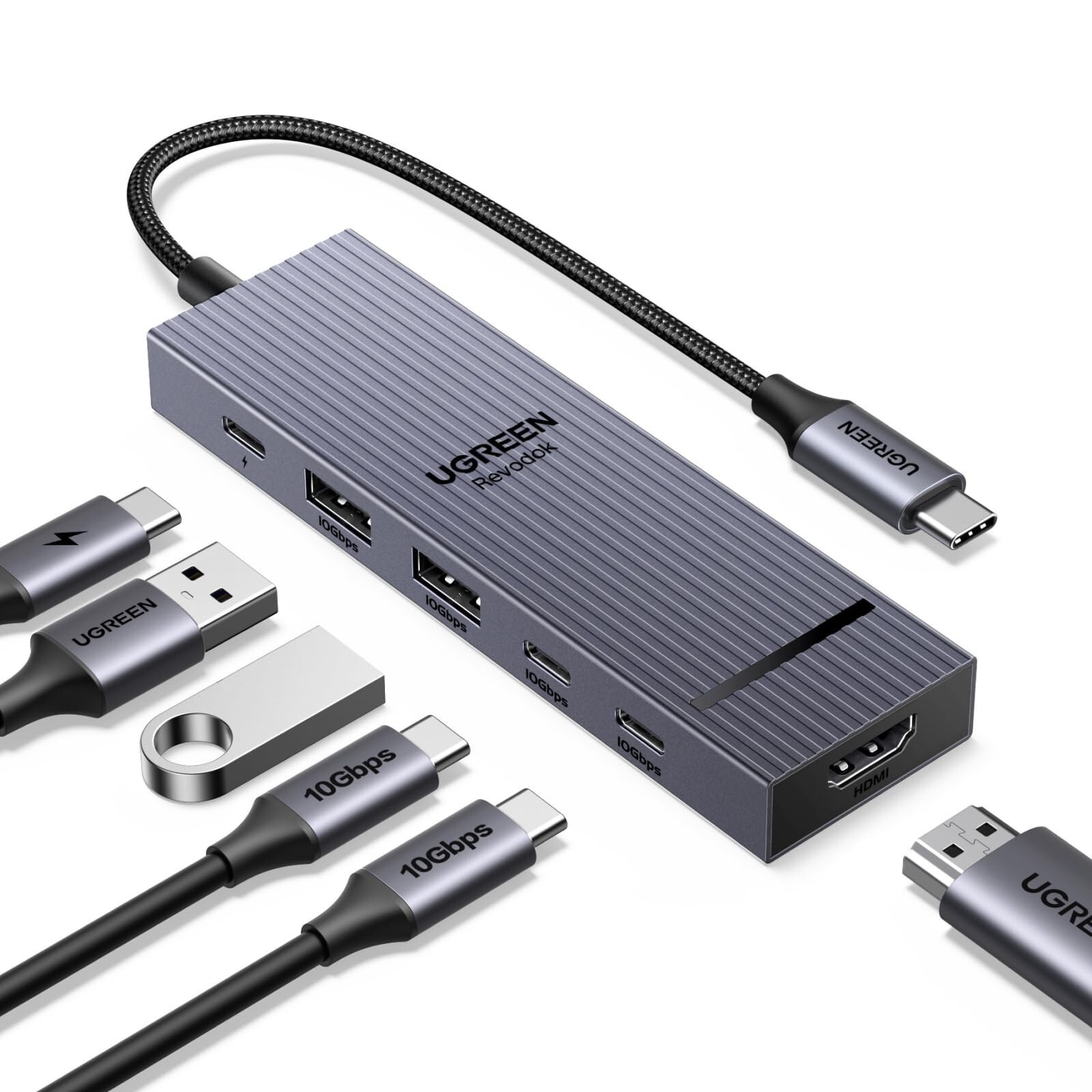 UGREEN Revodok Pro USB-C Hub 6 in 1 10Gbps USB C 3.2 & USB-A 3.2 4K 60Hz HDMI…