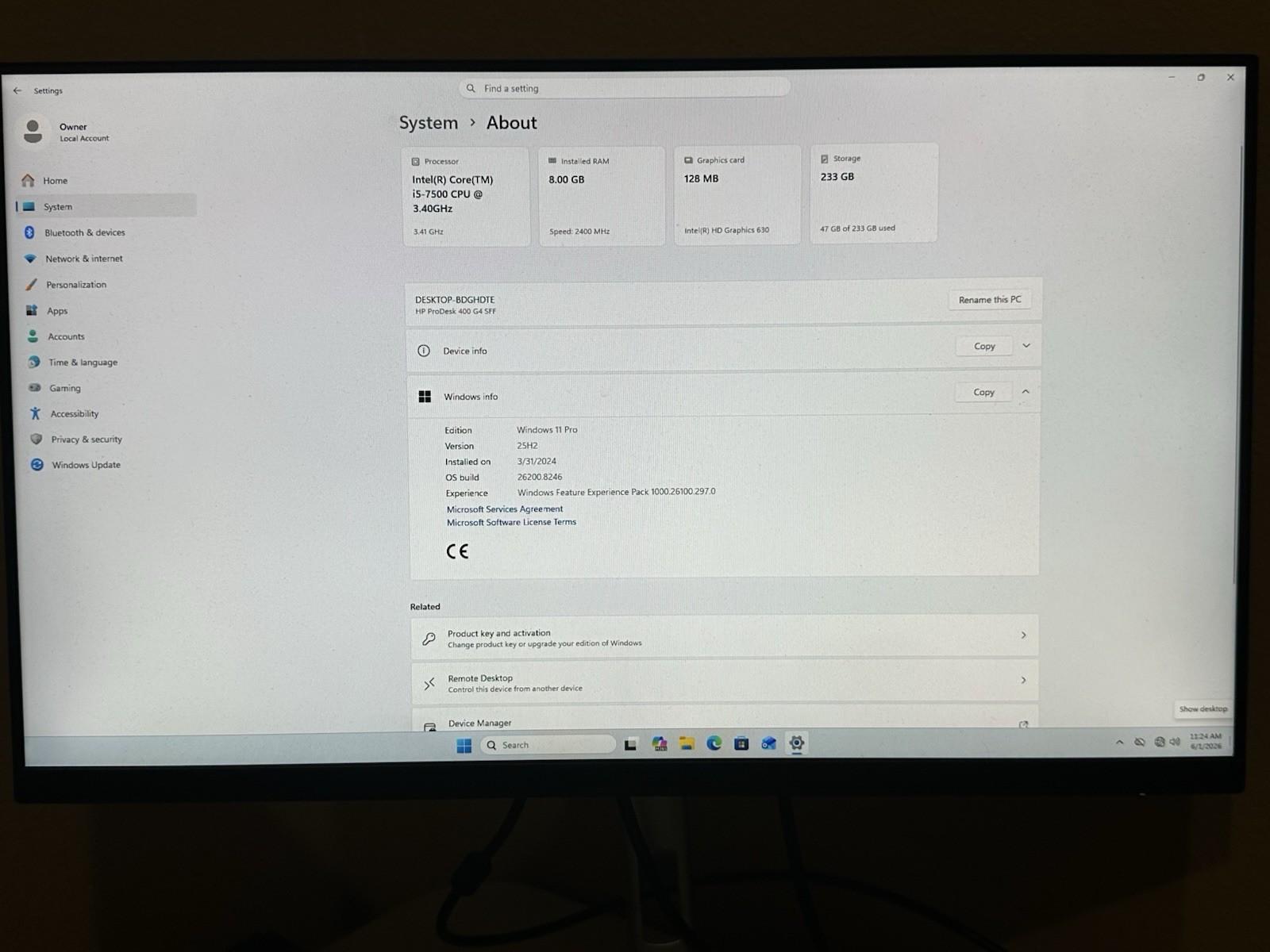 HP ProDesk 400 G4 MT Business PC | Core i5-7500@3.40 8GB RAM 250 GB SSD W11 PRO
