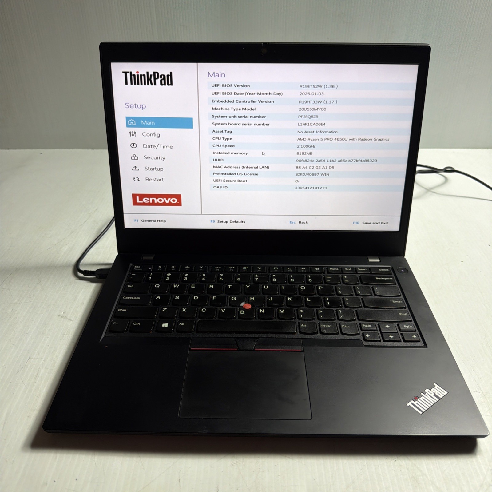 Lenovo Thinkpad L14 14″ Laptop AMD Ryzen 5 Pro 4650u 8gb Ram No Drive Boots Bios