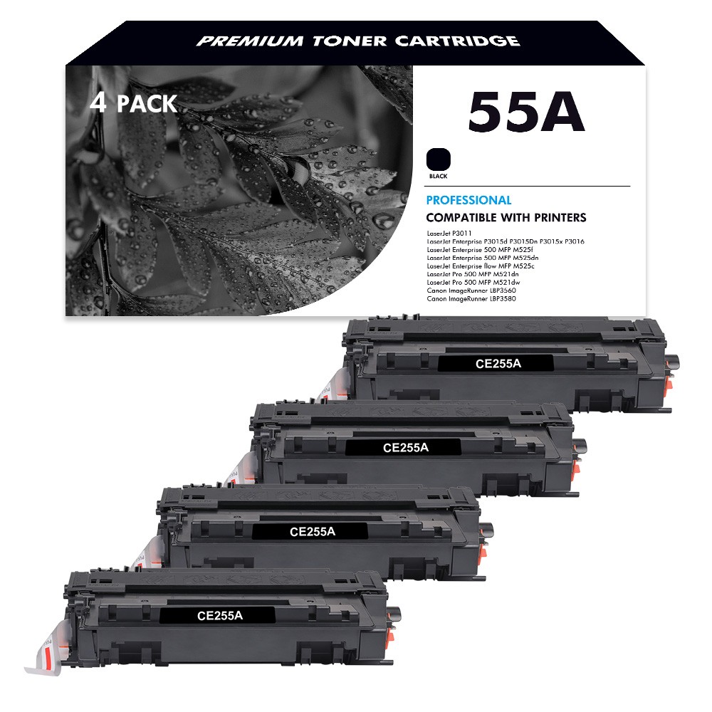 4PK CE255A 55A Toner Cartridge for HP LaserJet P3015 M521DN P3011 P3015DN P3015X