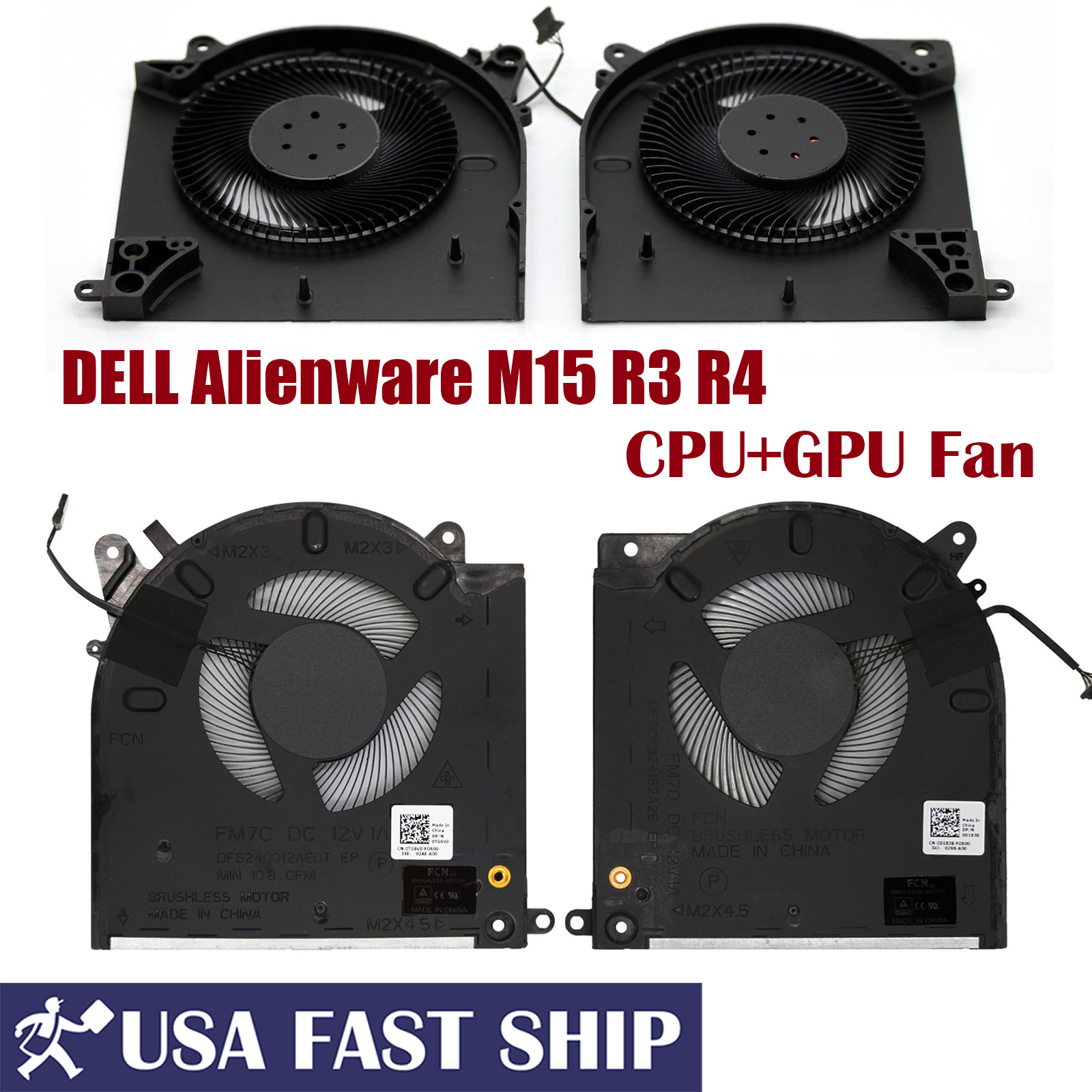 OEM CPU + GPU Cooling Fan 12V 0TG9V0 0D1X38 For DELL Alienware M15 R3 R4 Laptop