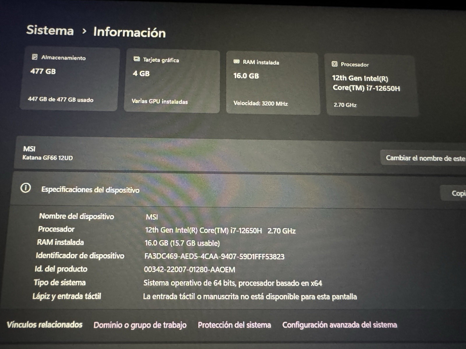 MSI Katana CF66 12 UDGaming Laptop 12th Gen Intel(R) Core(TM) i7-12650H 270GHz