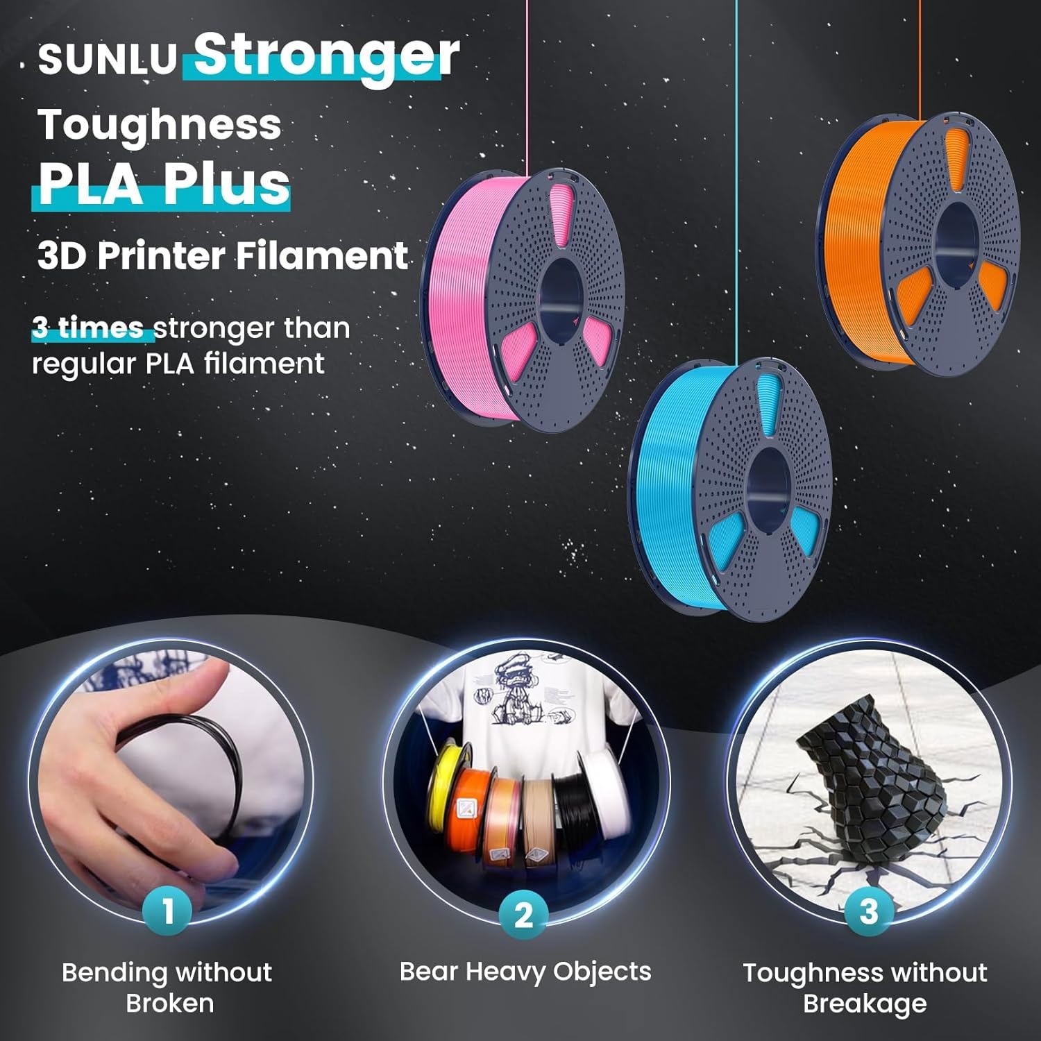SUNLU 5x1KG PLA/PLA+2.0/SILK/PETG/ABS/TPU 3D Printer Filament 1.75mm 1KG/Spool