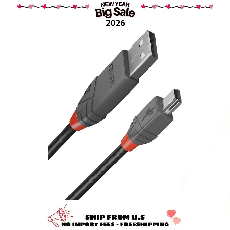 2m USB 2.0 Type A to Mini-B Cable, Anthra Line, Pro Range, Gold Plated Contacts.