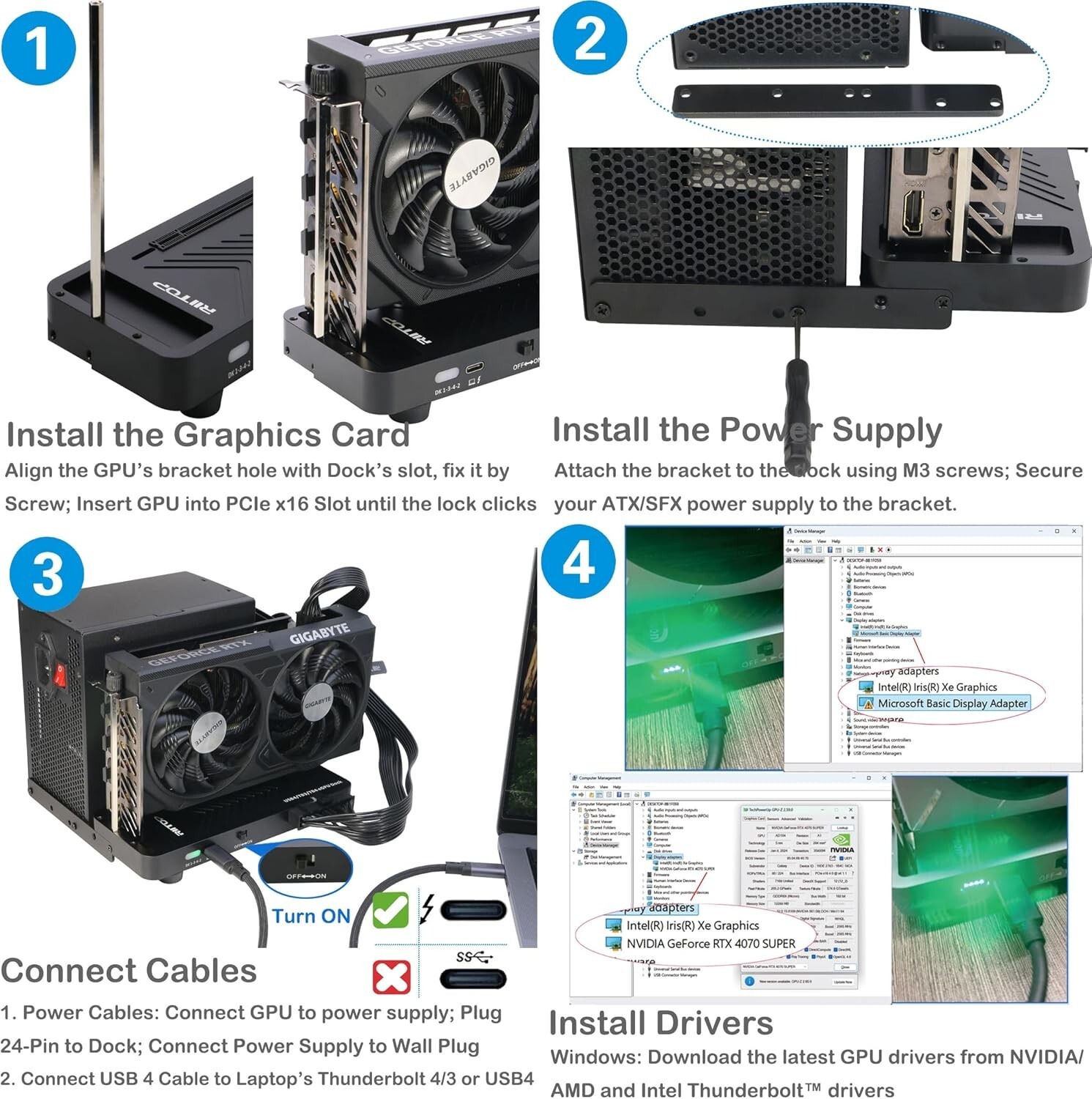 External GPU Docking Station, 40Gpbs eGPU Enclosure for USB4.0, Thunderbolt4/3