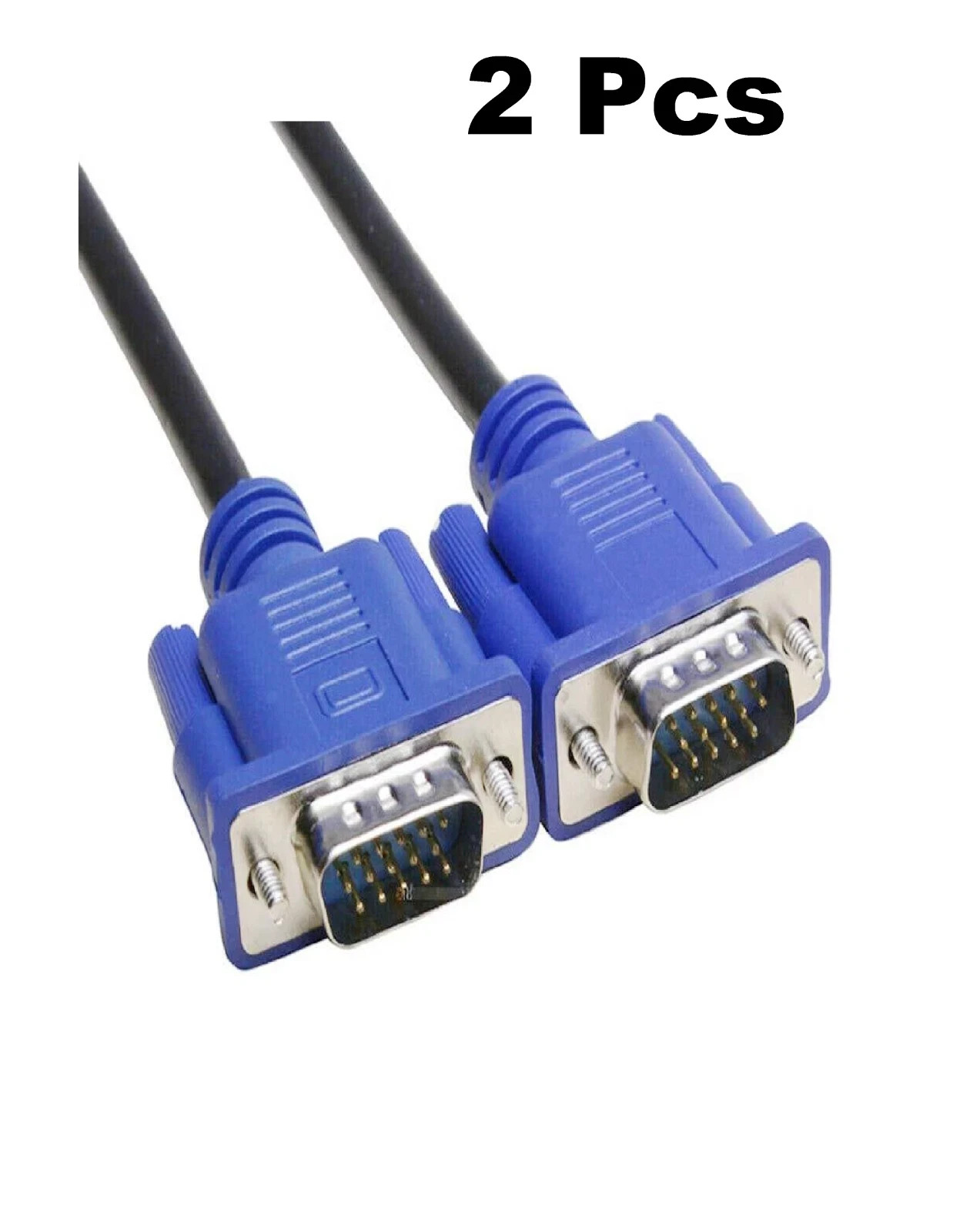 5FT 15 PIN BLUE SVGA VGA ADAPTER Monitor Male To Male Cable CORD FOR PC TV 2Pcs