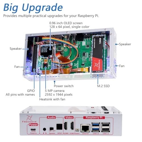Raspberry Pi 5 Case Kit with Cooling Fan, 128GB NVMe SSD, 5MP Camera, OLED Scree