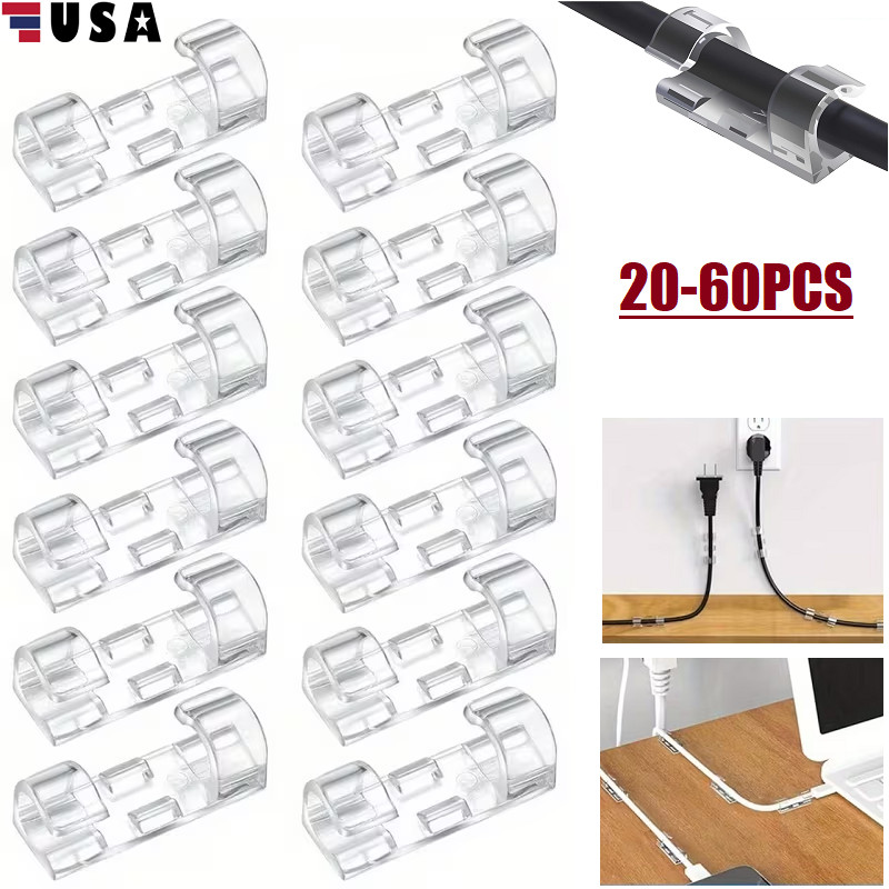 60x Self Adhesive Cable Management Clips,Organizers Sticky Wire Clips Cord Holde