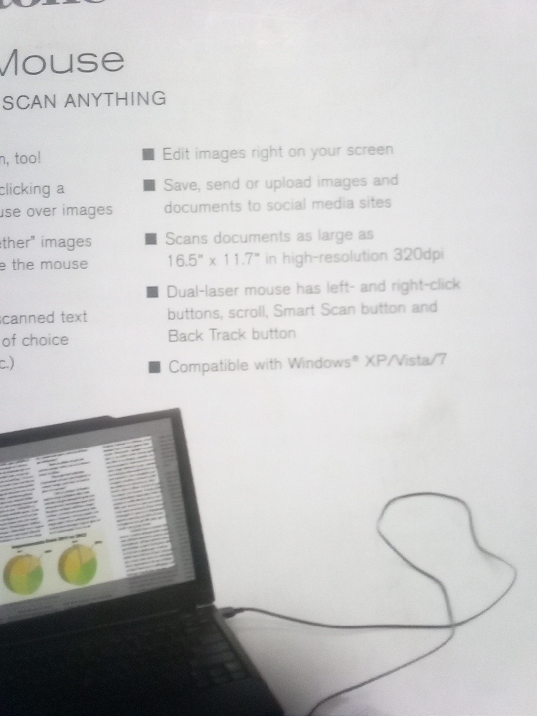 Brookstone Scanner Mouse Handheld USB OCR 320 DPI 16.5×11.7in Document Scanner