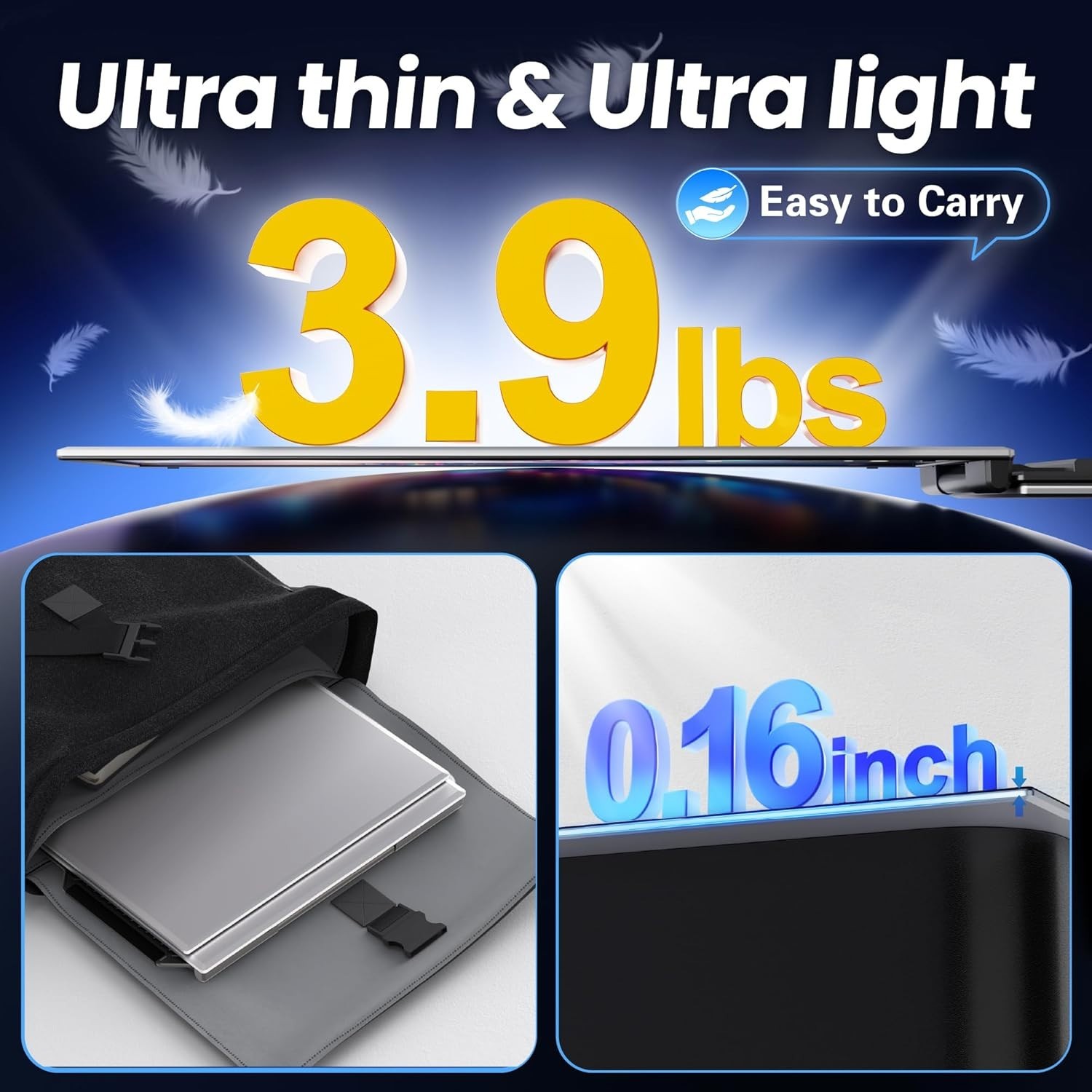 Portable Monitor 15.6 1080P FHD IPS Triple Display USB Silver P7 13-17 CIDETTY