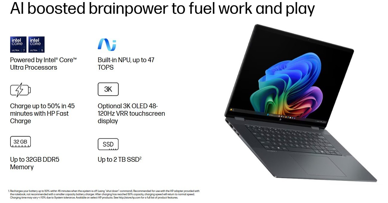 HP OmniBook X Flip 2-in-1 16t-as000 Laptop PC 16″ U7 258V 16GB 1TB SSD Backlit K