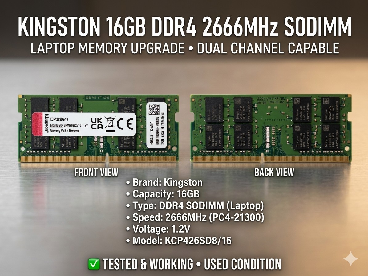 Kingston 16GB (1x16GB) DDR4 SODIMM 2666Mhz RAM KCP426SD8/16 Laptop RAM