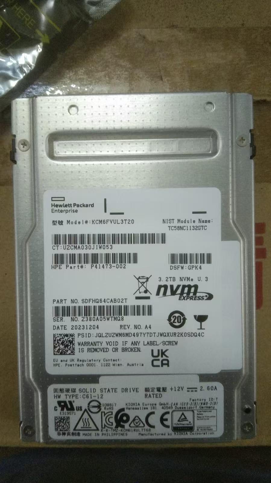 HPE P41473-002 SDFHQ64CAB02T 3.2TB NVMe Solid State Drive (SSD)