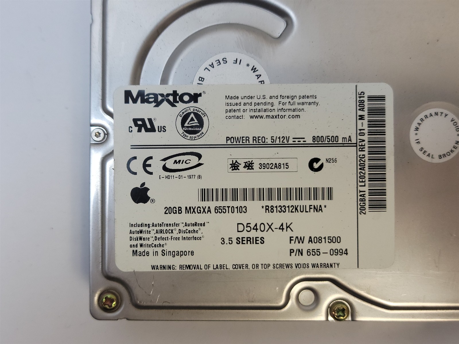 Maxtor / Apple 4K020H1 HDD, 20.4 Gb, IDE/ATA/ATAPI-5/UDMA-100 – Tested w/ pics