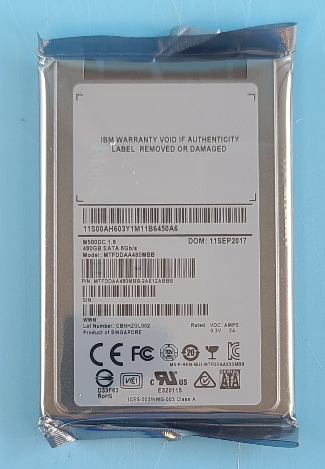 Micron M500DC 1.8 MTFDDAA480MBB 480GB 1.8 SSD Micro-SATA μSATA 6.0 Gbps