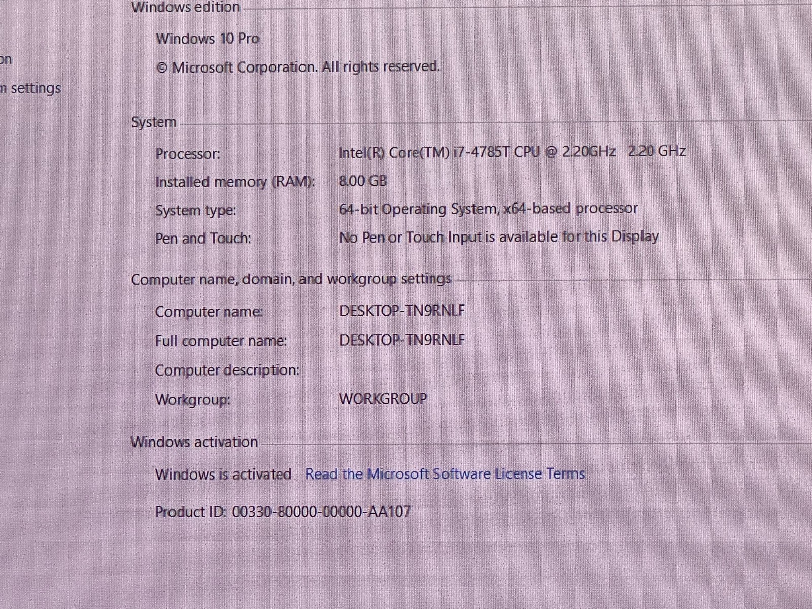 DELL OPTIPLEX 9020M MICRO PC i7-4785T@2.2GHZ 8GB 256GB SATA SSD WiFi WIN10 PRO