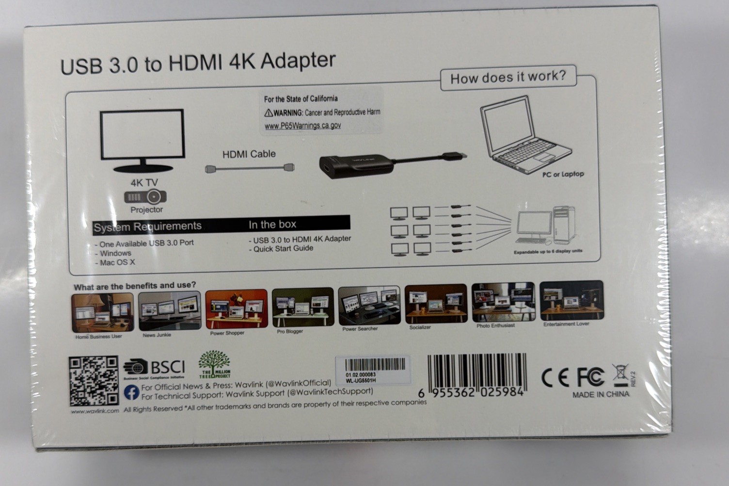 Wavlink USB 3.0 To HDMI 4K Adapter WL-UG5501H – DisplayLink – New