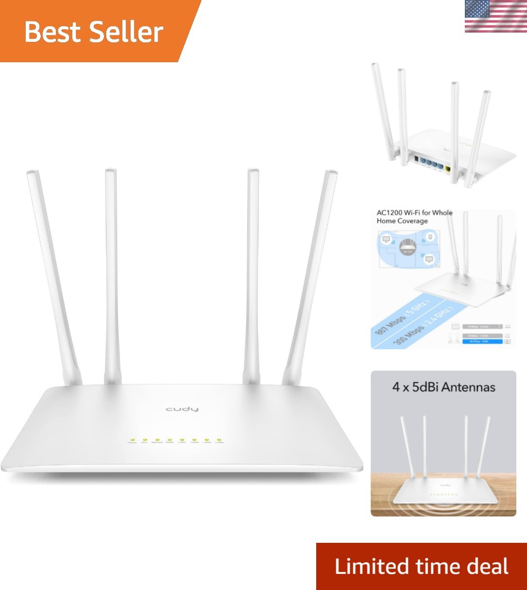 Multi-Function AC1200 Smart WiFi Router with 10/100Mbps LAN & Parental Control