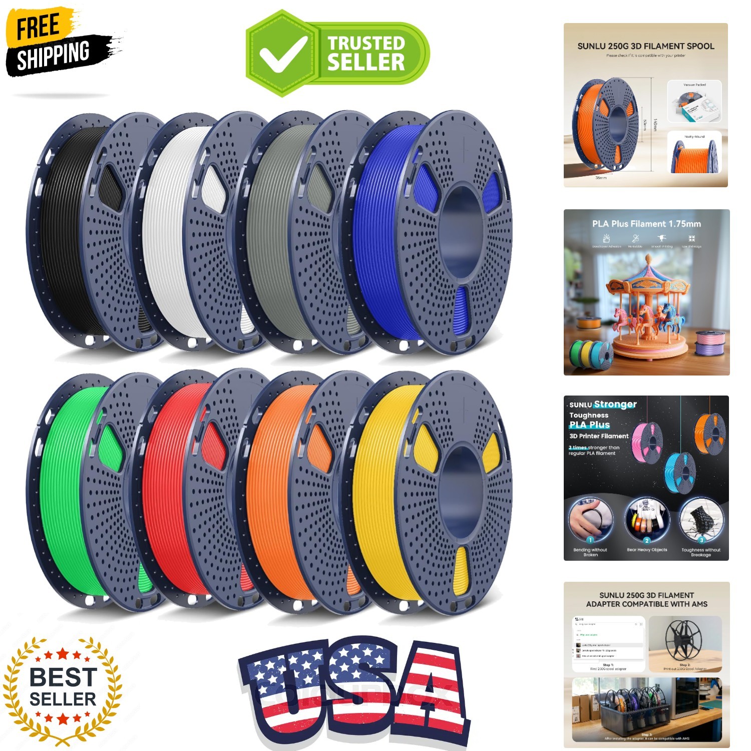 PLA+ Filament Bundle, Christmas Gift, 3D Printer Filament Bundle Multicolor, …