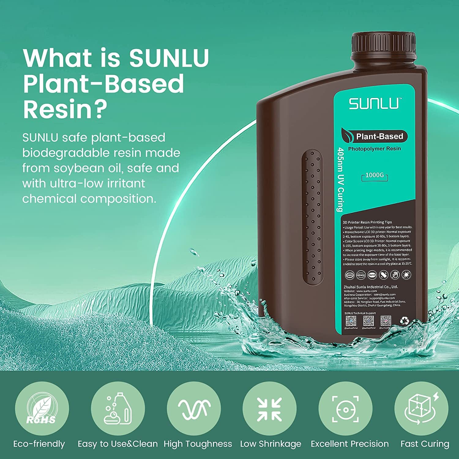 SUNLU 1KG 3D Printer Resin Standard/Water Washable/ABS-Like/Nylon-Like 405nm LCD
