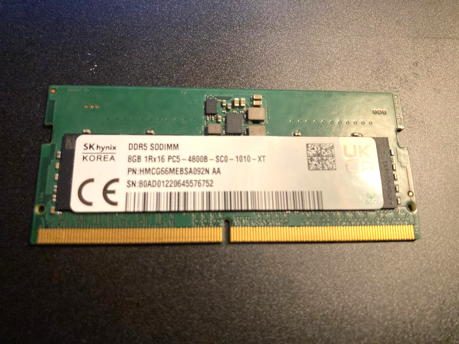 SK Hynix 1x8GB DDR5 SODIMM 1Rx16PC5-4800B-SC0-1010-XT Laptop Ram HMCG66MEBSA092N