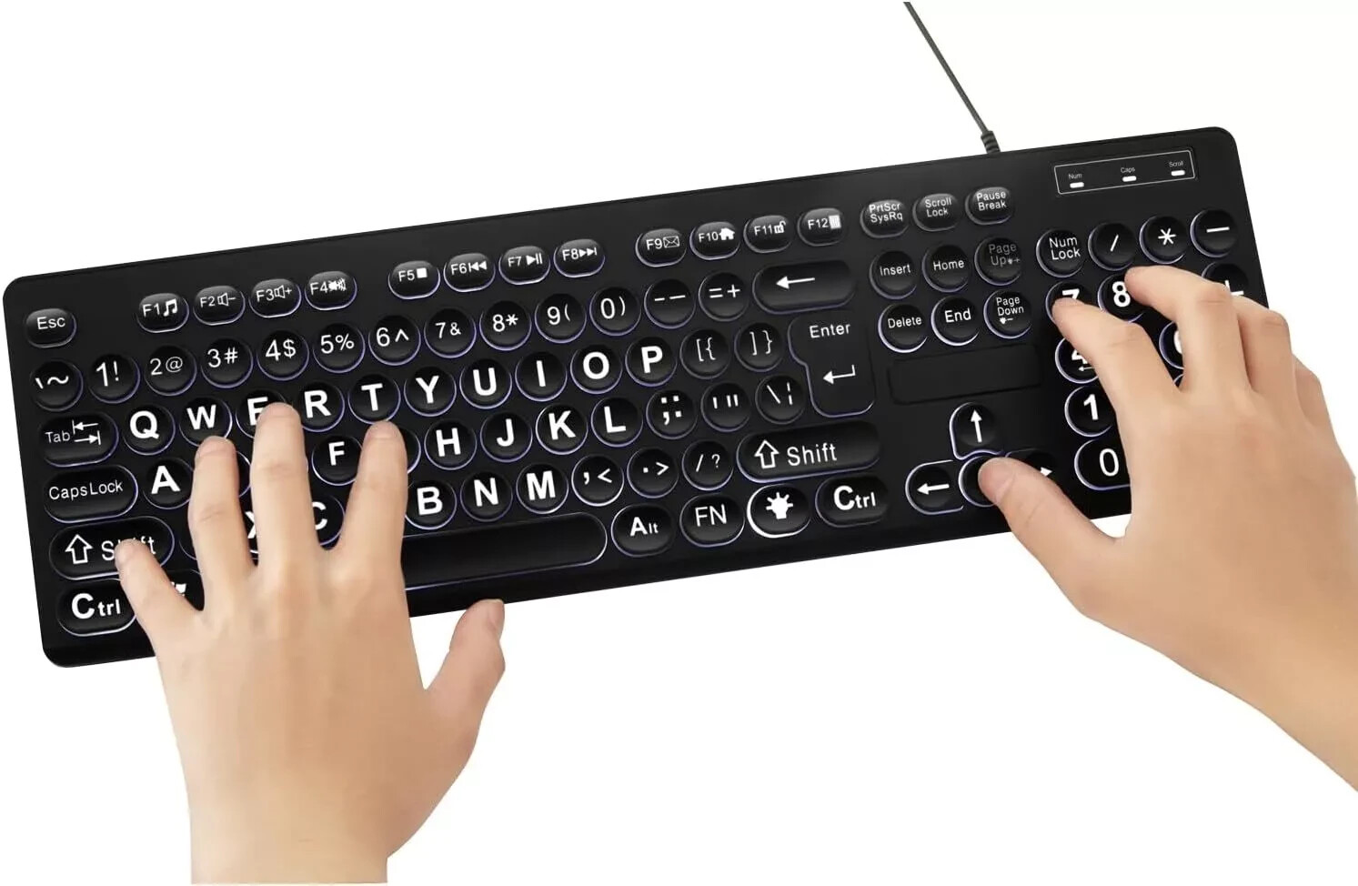 Wired Backlit USB Keyboard – Standard Full Size with White LED