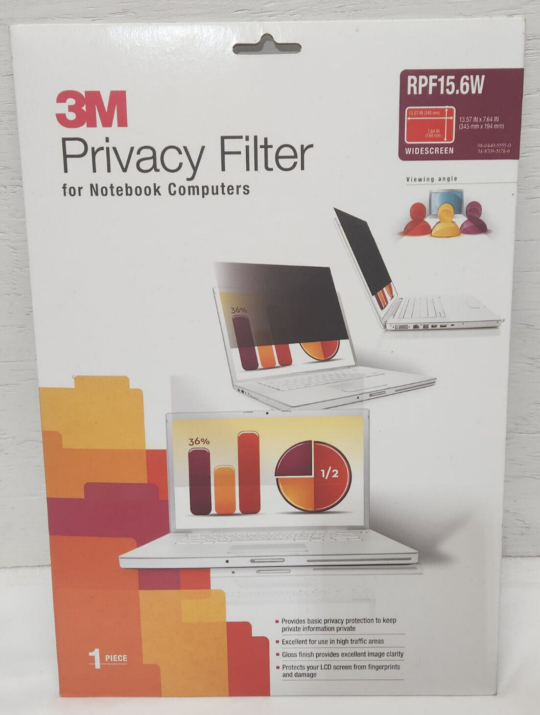 3M Privacy Filter RPF 15.6W for 13.57″ x 7.64″ Standard Monitor New