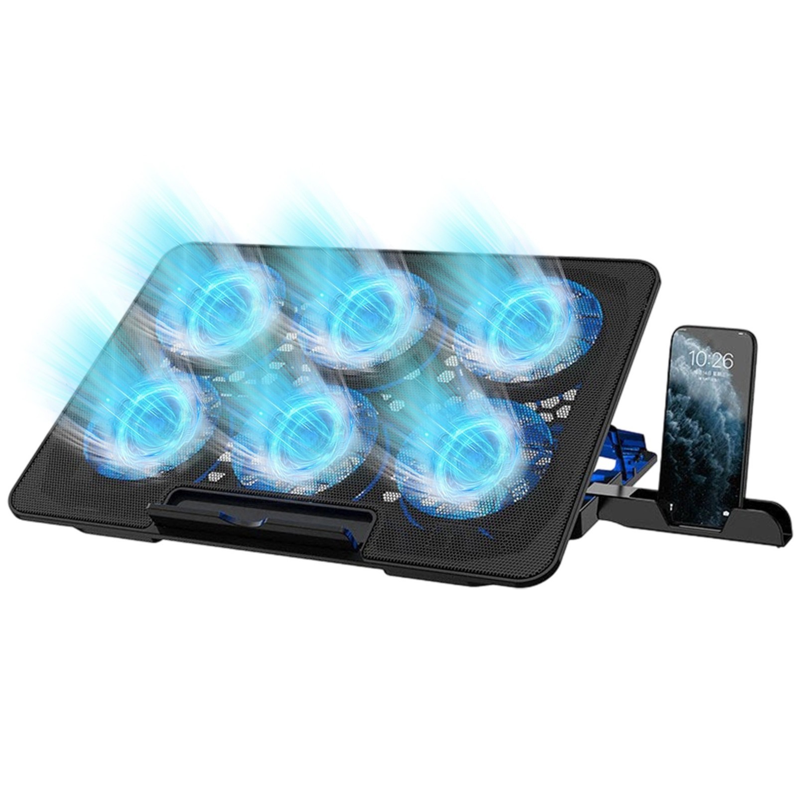 Upgraded Foldable Laptop 6 Quiet Cooler Cooling Pad Stand With Phone Holder