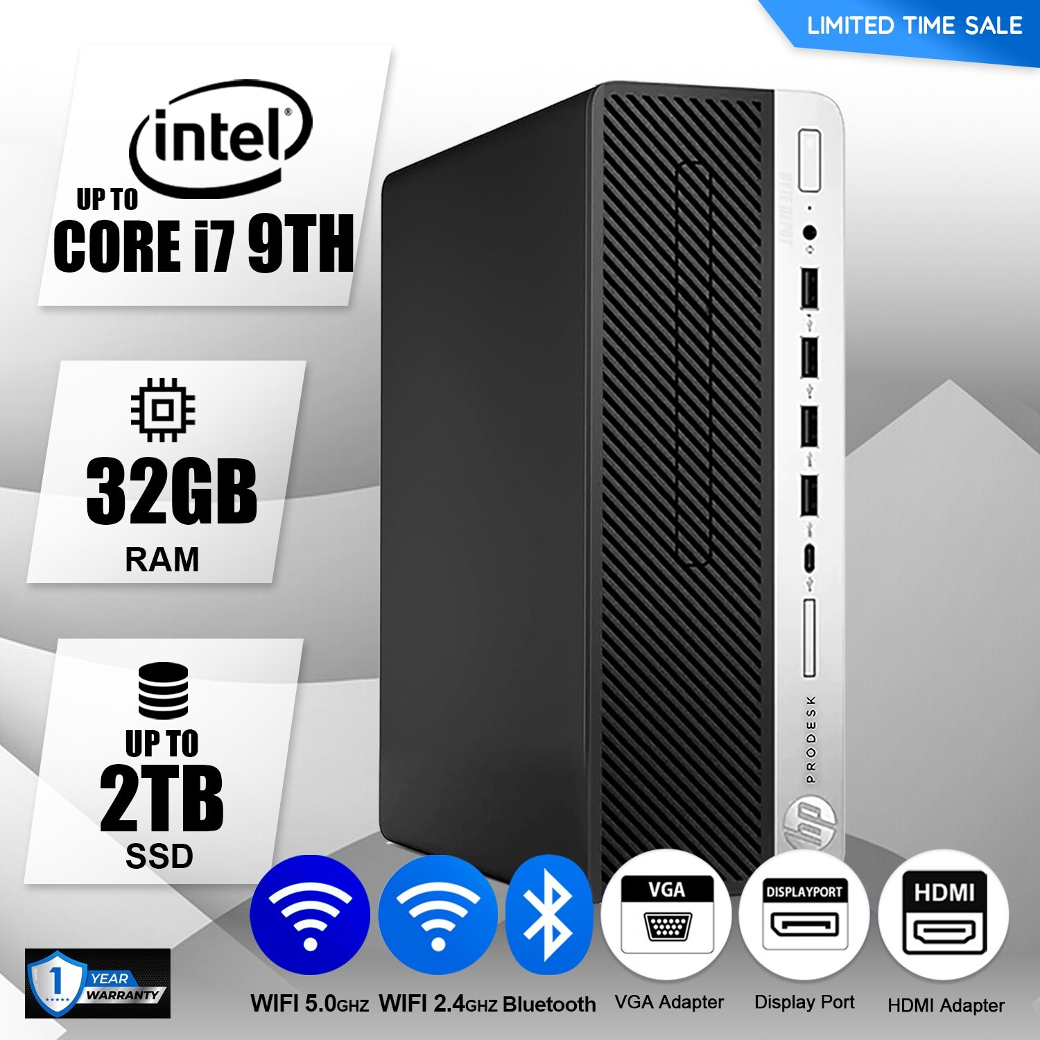 HP Desktop Computer PC Up to i7 9TH, 64GB RAM, 1TB SSD, Windows 10/11,WIFI