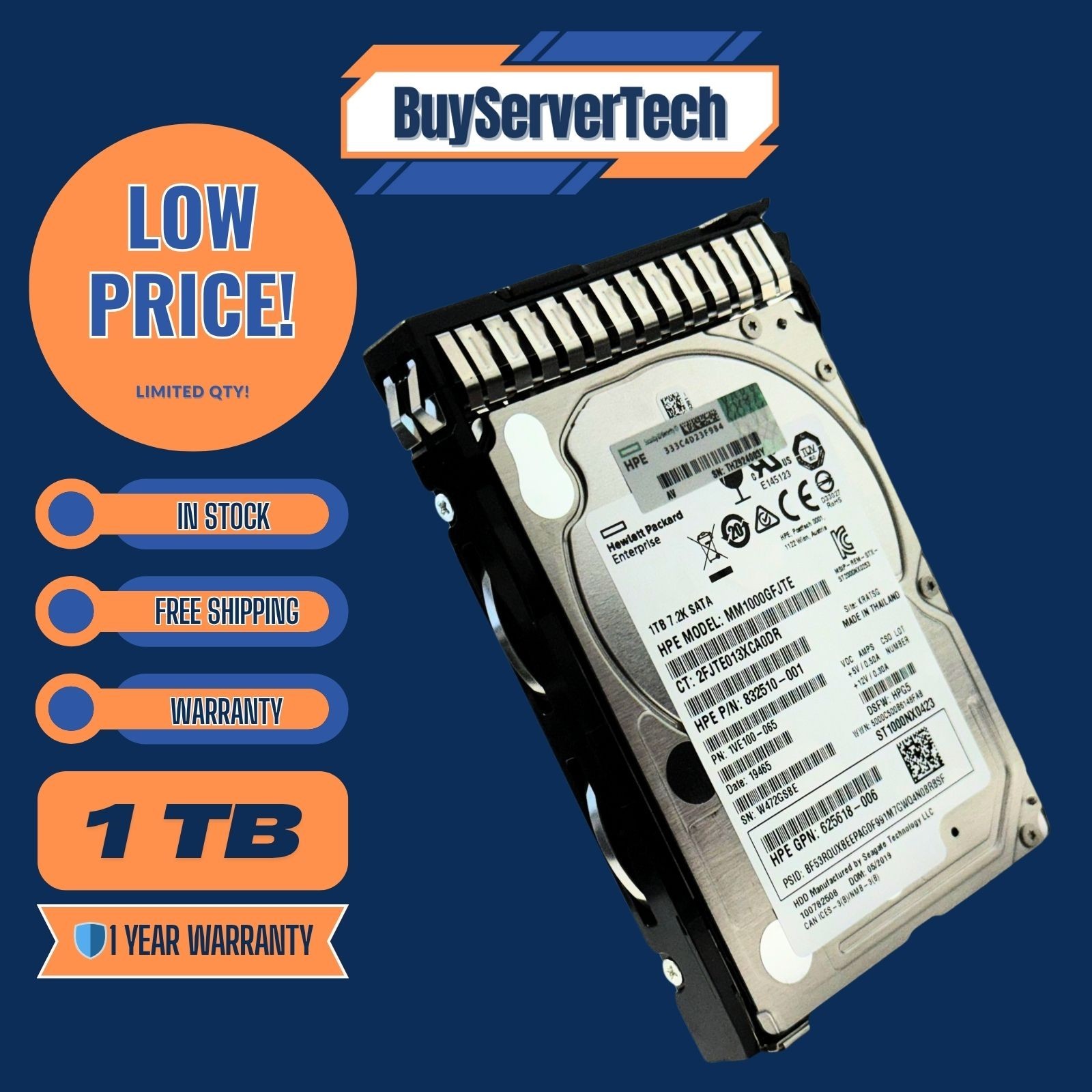 HP 655710-B21 1TB 7200RPM 2.5″ SATA 6Gbps HDD | 656108-001 | 0 Hours | 1 Year wr