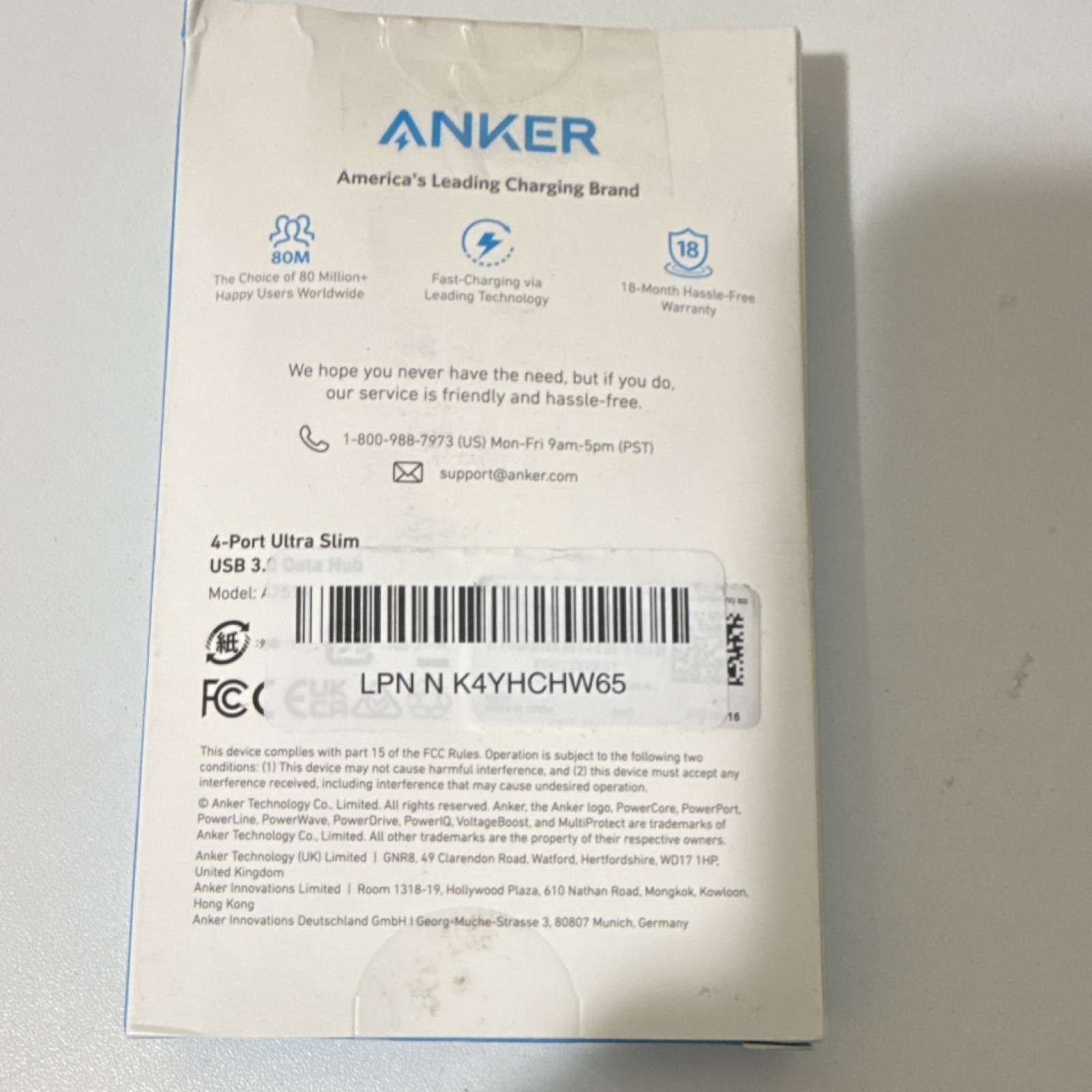 Anker USB 3.0 Ultra Slim 4-Port Hub USB Standard Type A Female 1:4 Split