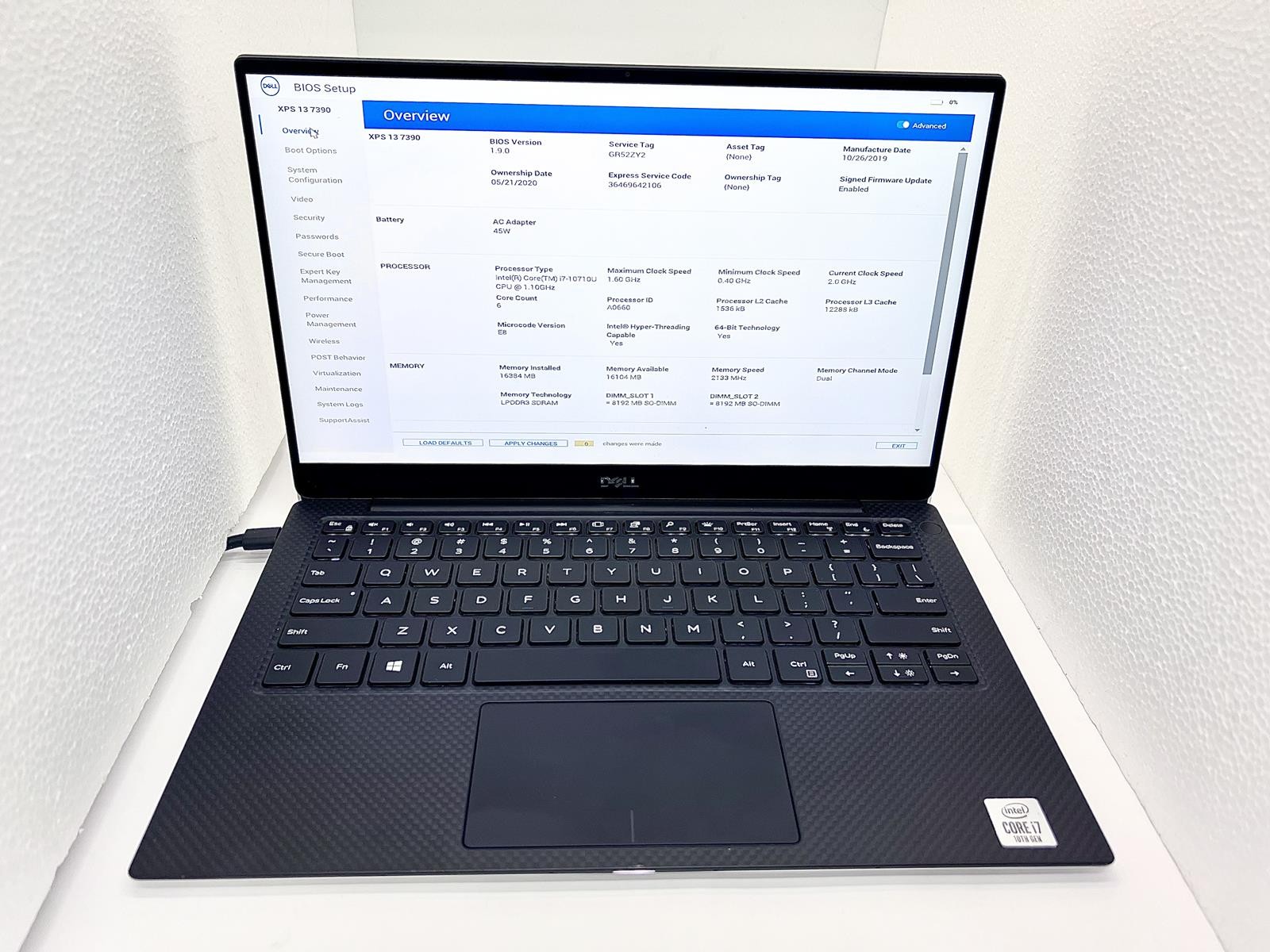 Dell XPS 13 7390, Intel Core i7-10710U CPU @ 1.10GHz, 16GB RAM, 512GB NVMe 4455