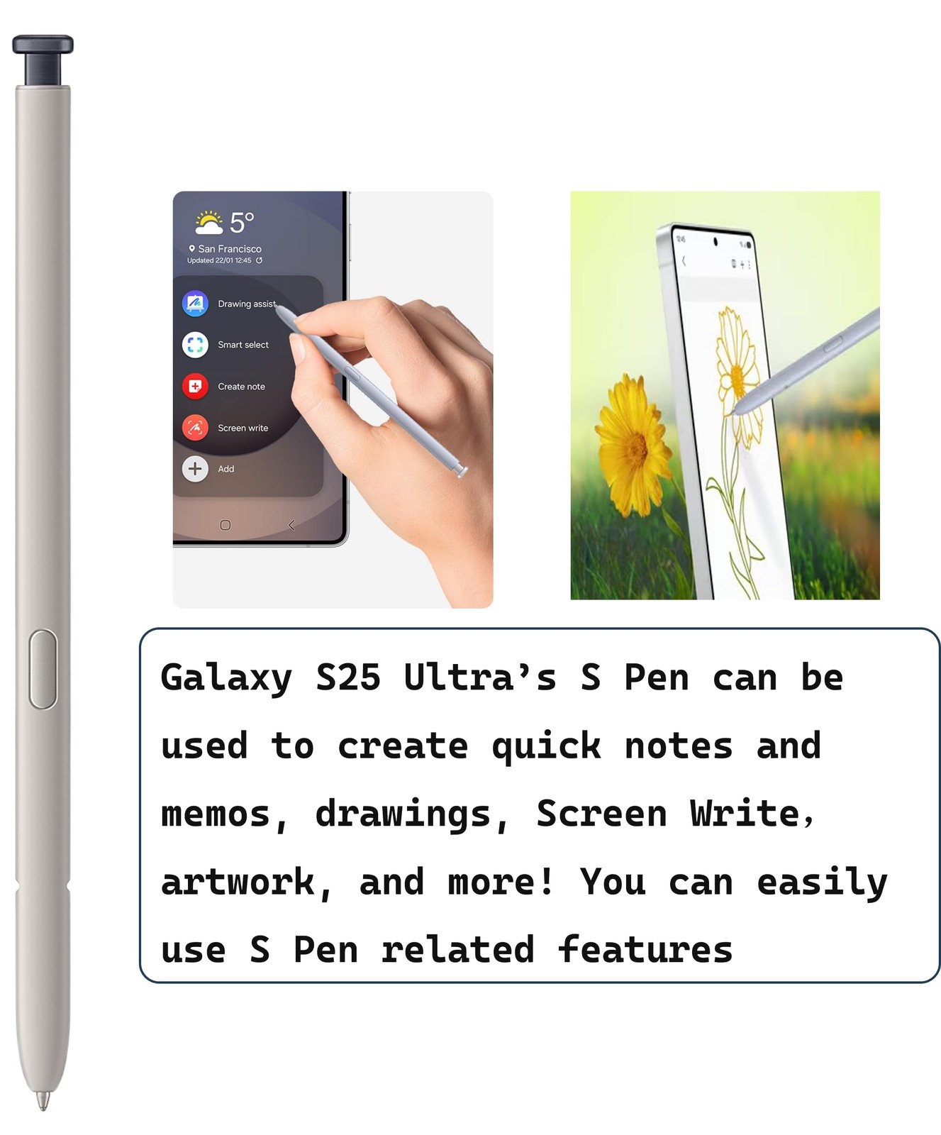 S Pen Replacement for Samsung Galaxy S25 Ultra 5G – 0.7mm Tip, 4096 Pressure