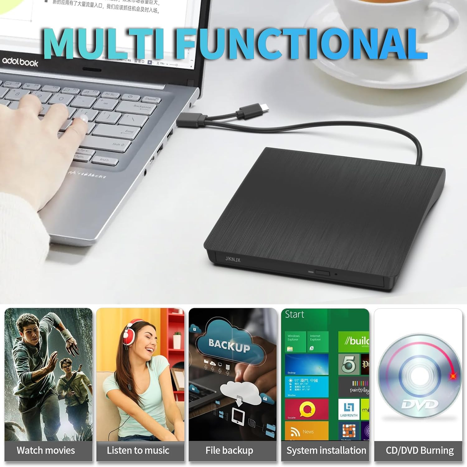 External CD DVD Drive,Usb 3.0 and Type-C CD DVD Disc Reader Writer Burner
