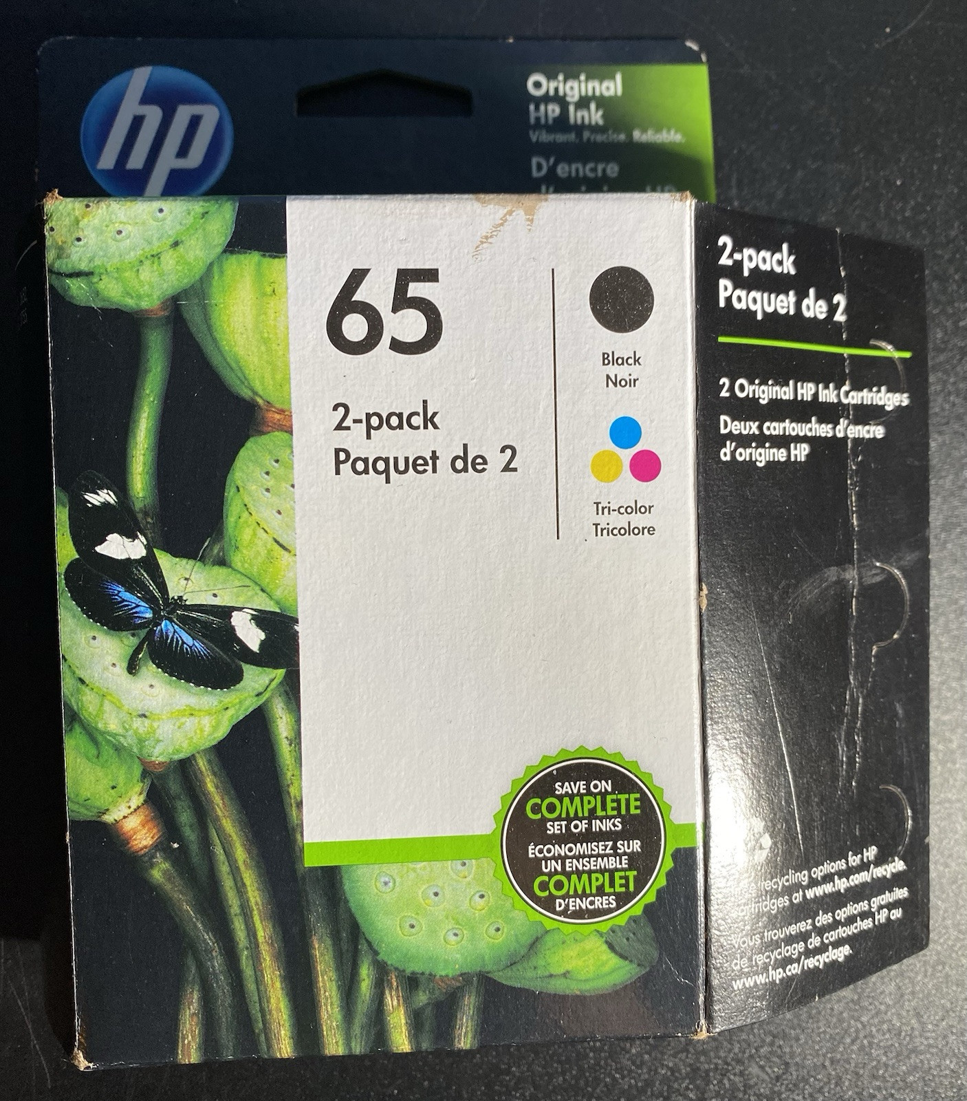 HP 65 Black & Tri-color Original Ink Cartridges Exp Sep 2021 New Open Box