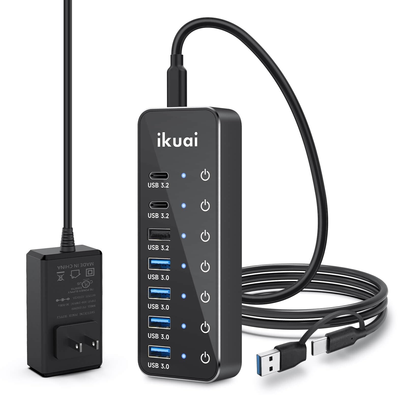 Powered USB Hub, ikuai 7-Port USB 3.2 / USB C Hub, with 3 10Gbps Data Ports (…