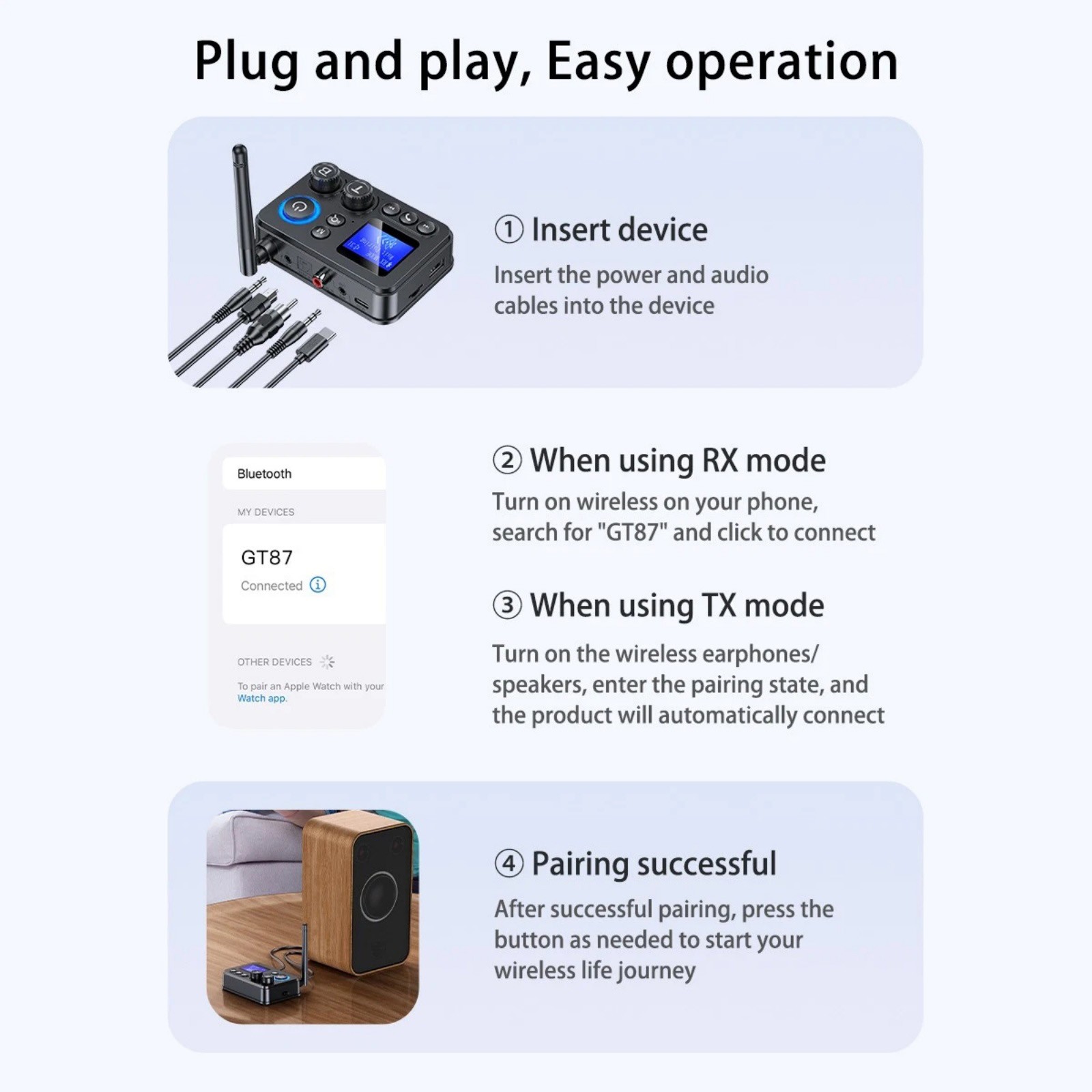 For Bluetooth 5.4 Transmitter Receiver 3.5mm AUX RCA Stereo Adapter Brand New