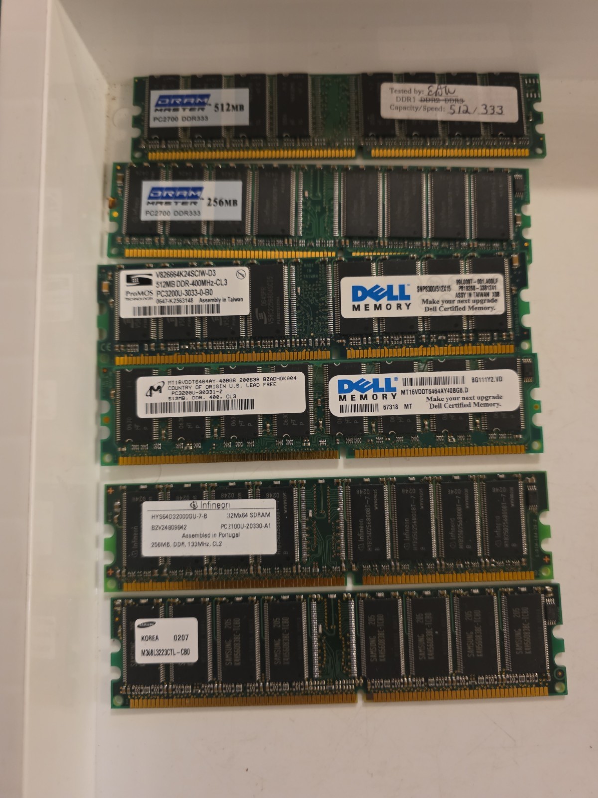 Lot of 6 DDR1 Desktop RAM Mixed 256MB & 512MB PC2100 PC2700 PC3200 Dell