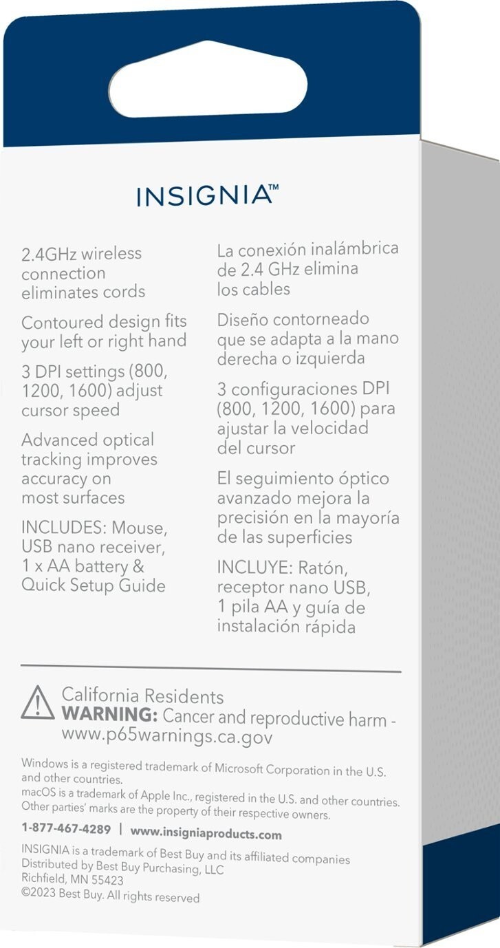 Insignia – Wireless Optical 3-Button Travel Mouse – Slim – Black