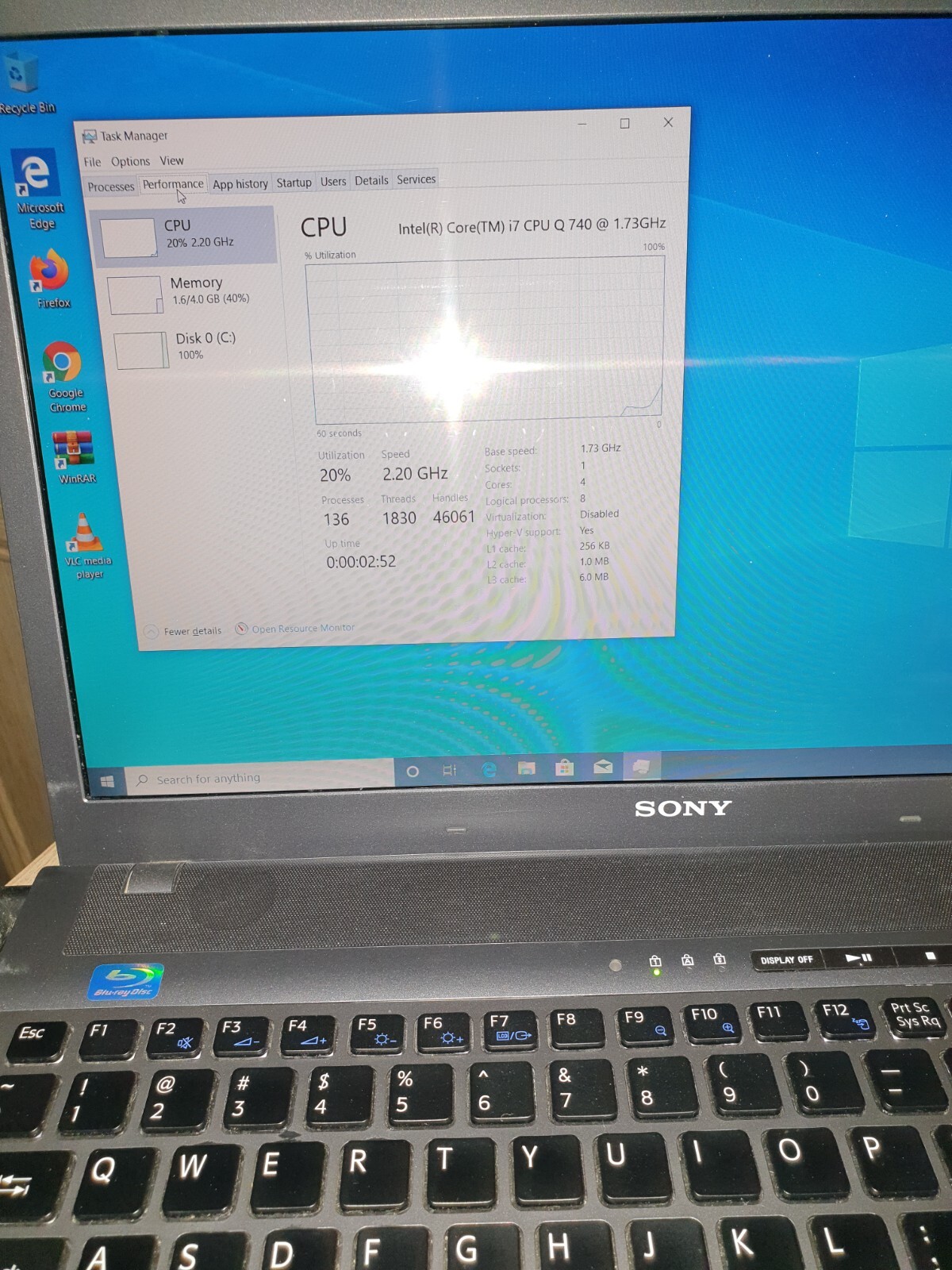 Sony VAIO INTEL CORE I7-740QM 1.73 GHz 16.4IN 500GB 8GB Ram Win 10 Blu-Ray 1080P