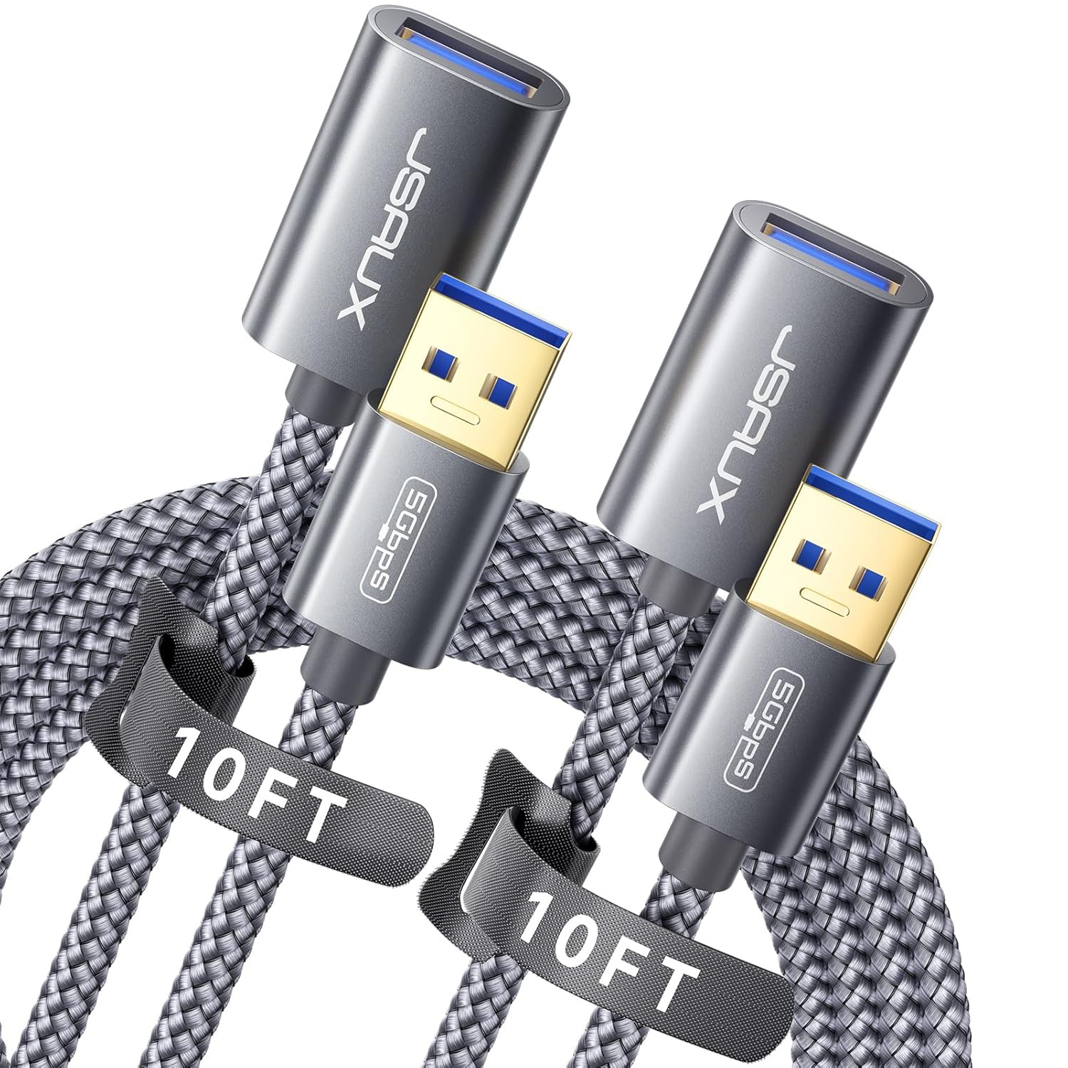 2Pack 10FT+10FT USB 3.0 Extension Cable, Type a Male to Female USB Extender Cord