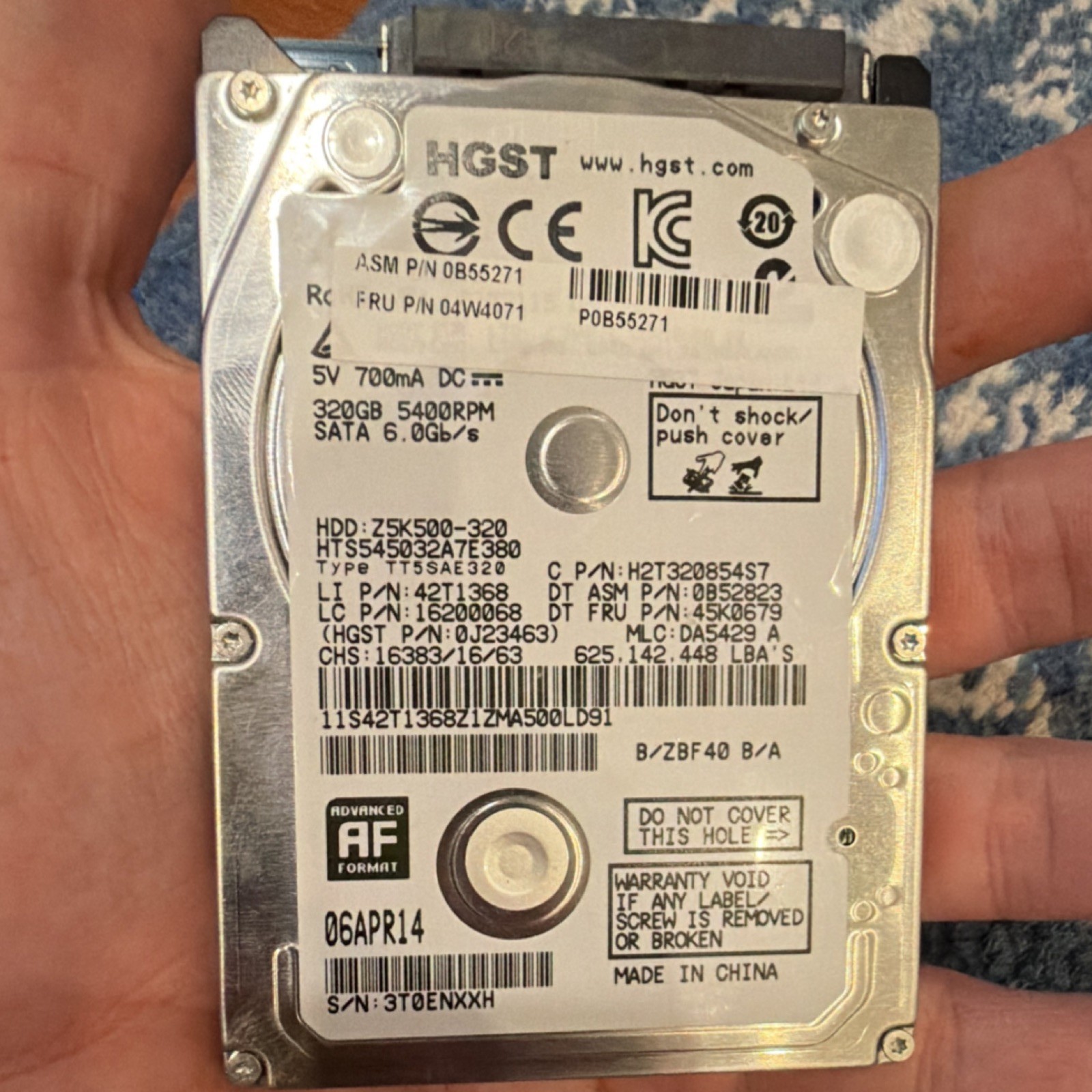 HGST internal disk hard drive Z5K500-320 320GB 5400RPM SATA 2.5″ Laptop HDD